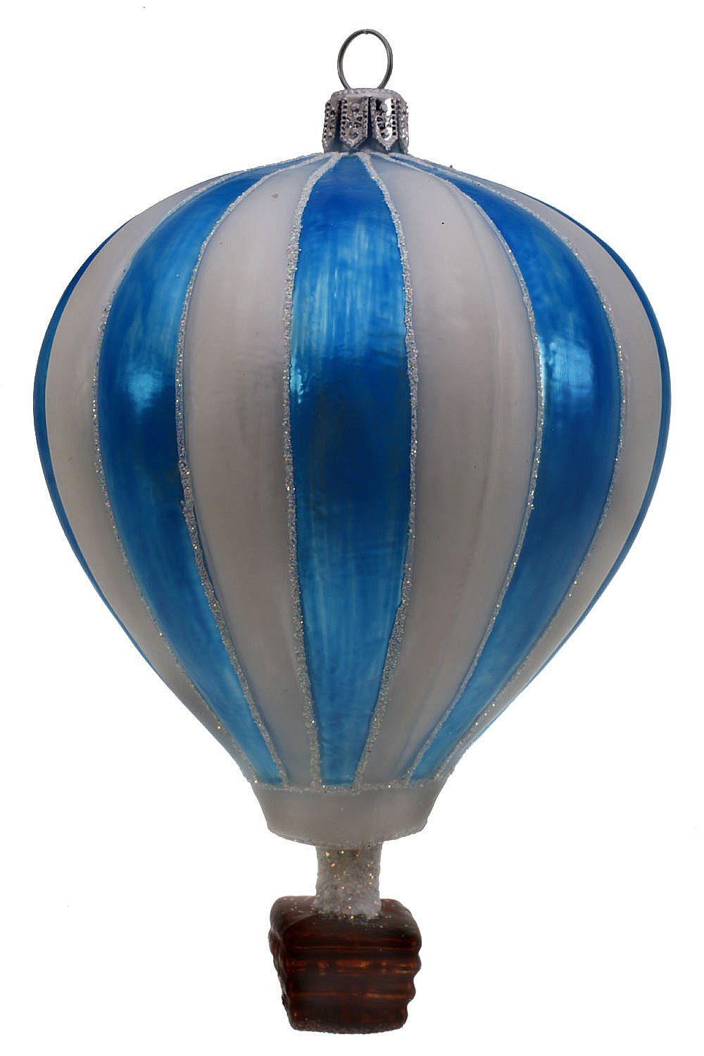 Christbaumschmuck - in Hamburger - Heißluftballon Weihnachtskontor blau Dekohänger handdekoriert mundgeblasen /weiß,