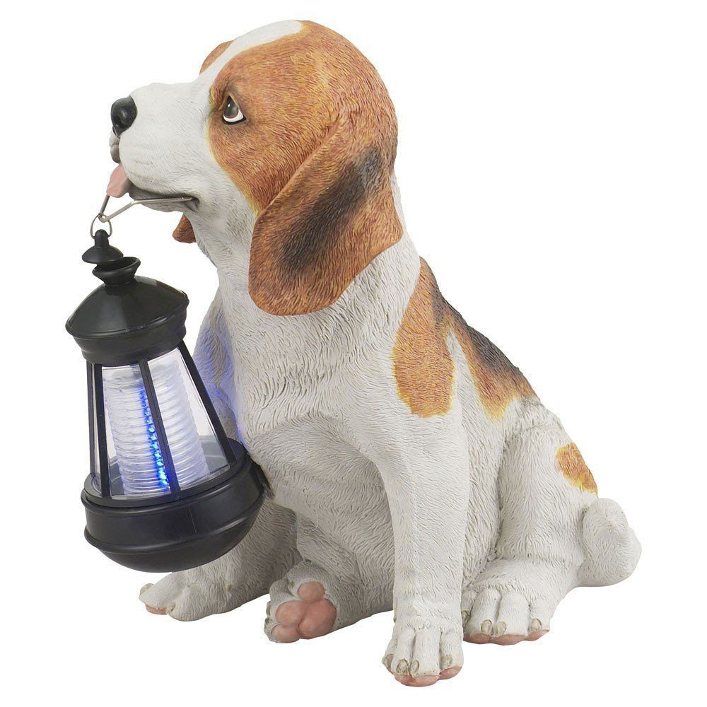 Wichtelstube-Kollektion XL Gartenfigur Hund mit Laterne ca 43cm groß Solar Gartendeko LED Gartenbeleuchtung Hunde Solarlampe Garten Solarleuchten für außen 