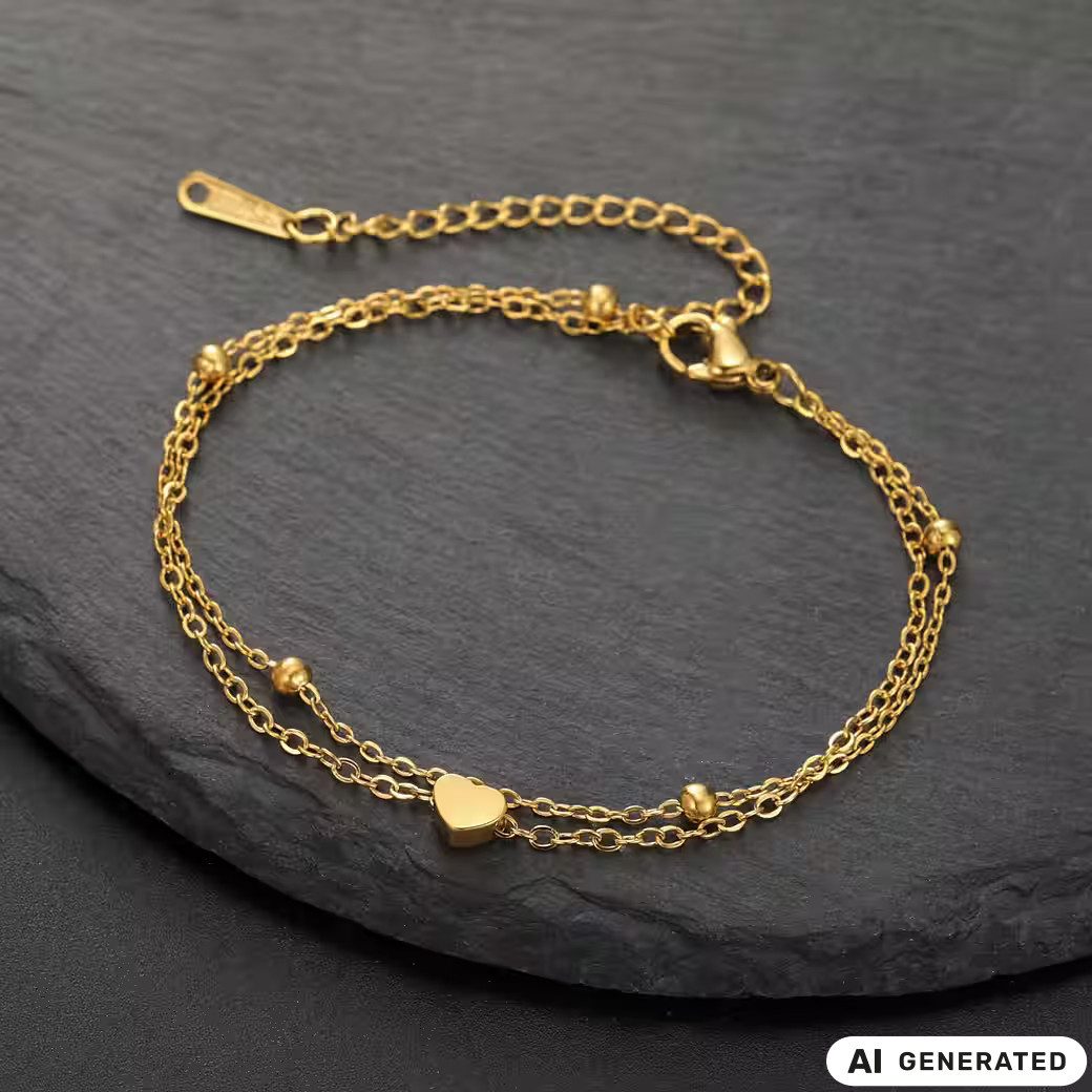 Ware aus aller Welt Fußkette Edelstahl Damen-Fußkettchen mit Herz-Anhänger in Gold oder Silberoptik
