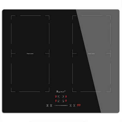 OKWISH Mehrfach-Induktionskochplatte 4 Zonen Einbau Induktionskochfeld Induktion Kochfeld Elektrokochfeld, 9 Heizstufen 7200W ohne Stecker Kindersicherung Touch Control 59x52cm