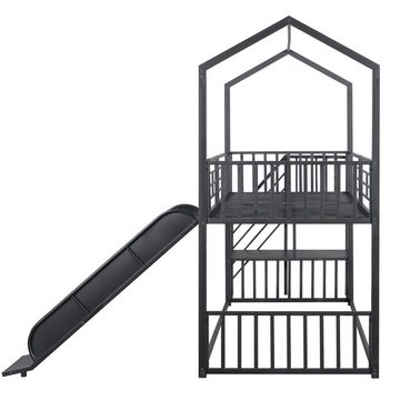 OKWISH Etagenbett Eisenrahmenbett mit Schiebetreppe (Hausmodellierung, stabil und zuverlässig, 90x200cm), ohne Matratze