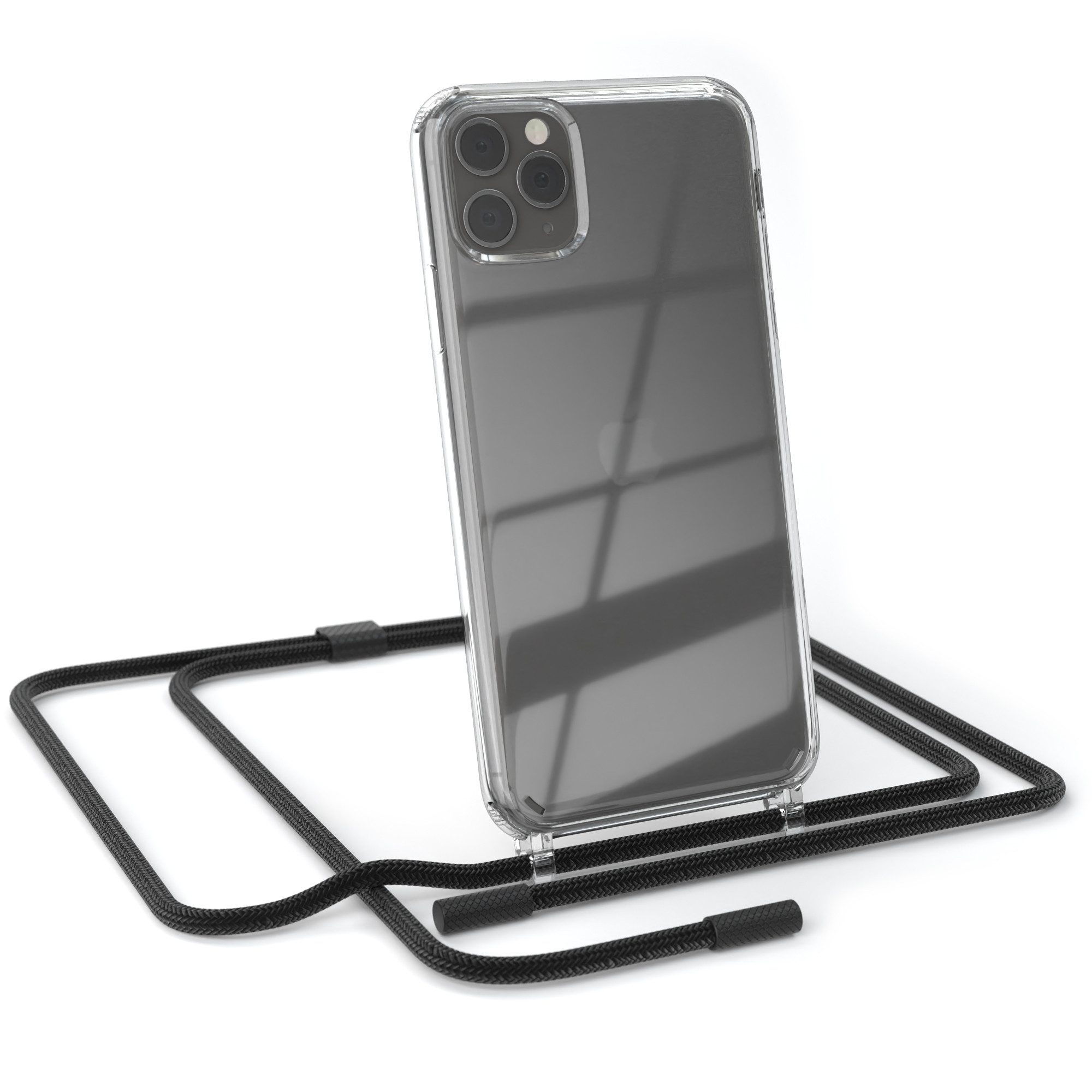 EAZY CASE Handykette Silikon Kette Unifarbe für Apple iPhone 11 Pro Max 6,5 Zoll, Smartphonekette Cover Silikonhülle Umhängetasche Necklace Schwarz