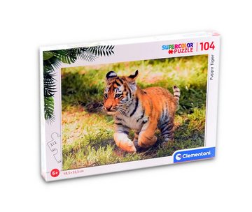 Clementoni® Puzzle Supercolor Puzzle - 3er Set 104 Teile - Puppy (Tiger, Löwe, Panda), Puzzleteile, 3x 104 Teile