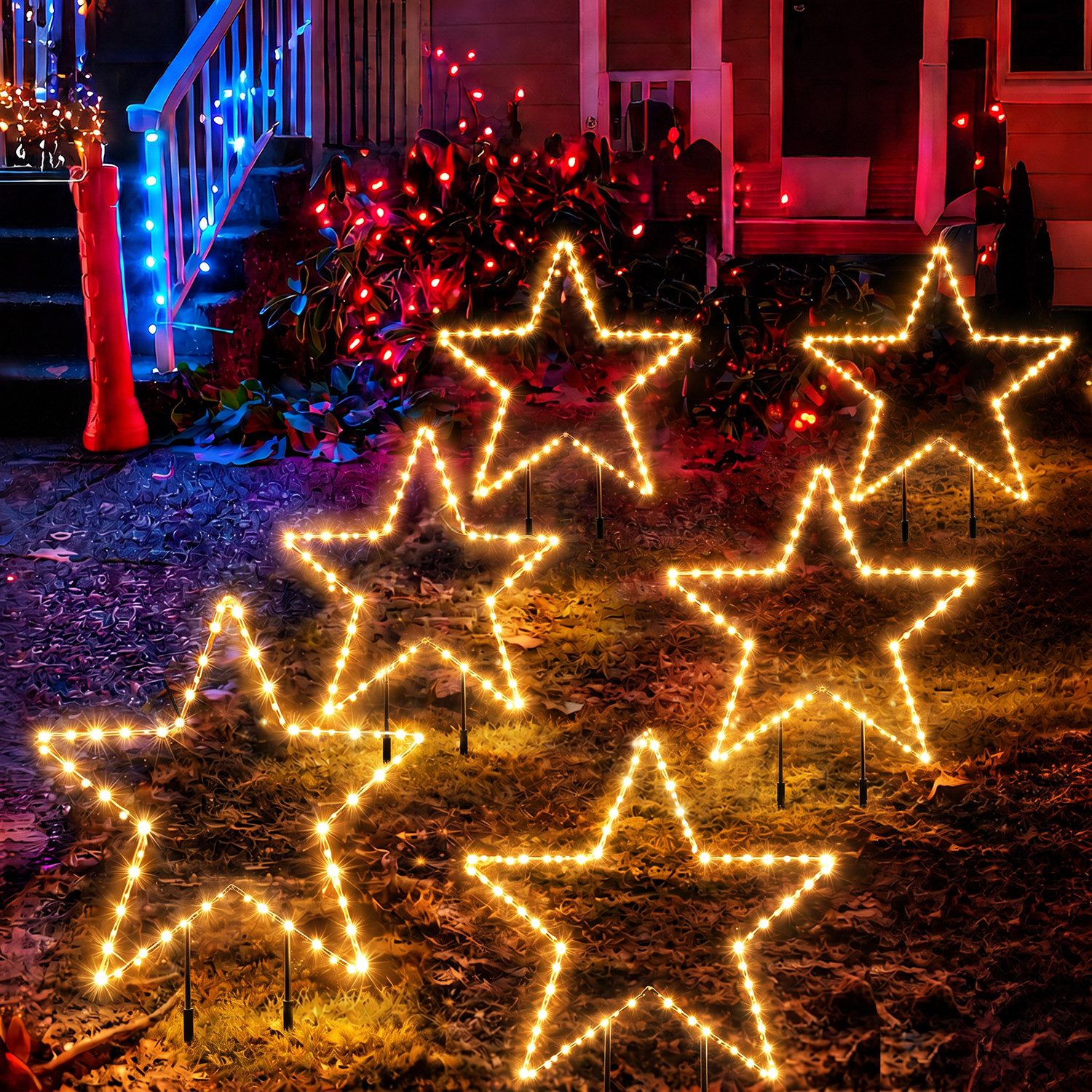 Salcar LED-Lichterkette LED weihnachtsstern Garten LED Leuchtstern 3 Stück/ 6 Stück Warmweiß, 30cm 6er Sterne LED
