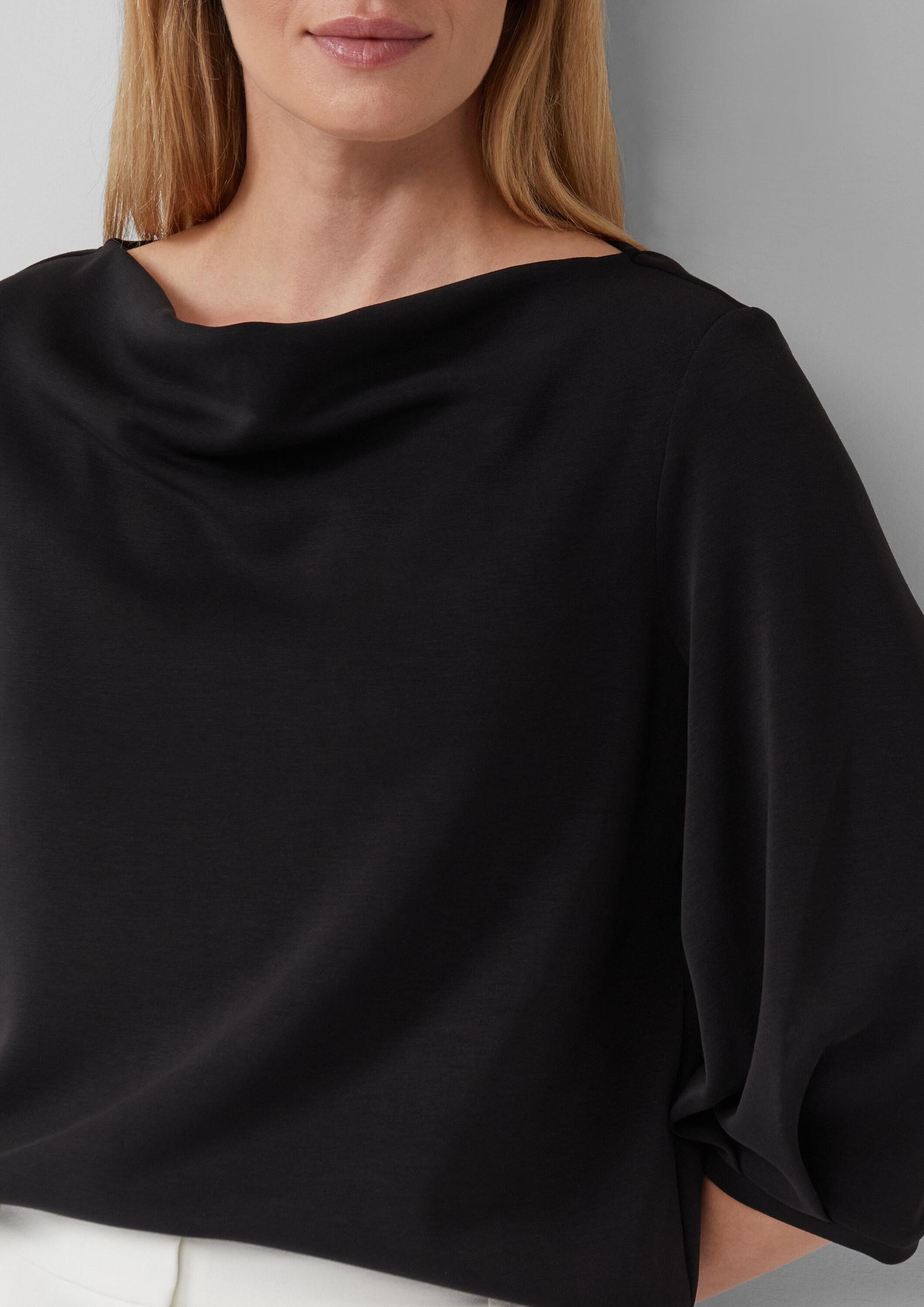 s.Oliver 3/4 Arm-Pullover Sweatshirt Weiches Sweatshirt aus Scuba mit Wasserfall-Ausschnitt
