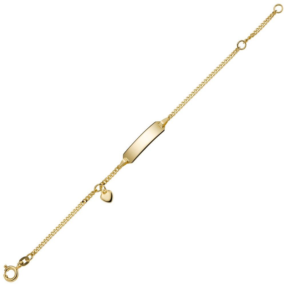 Schmuck Krone Goldarmband Identbändchen mit Herz, 585 Gelbgold, 14cm, Gold 585