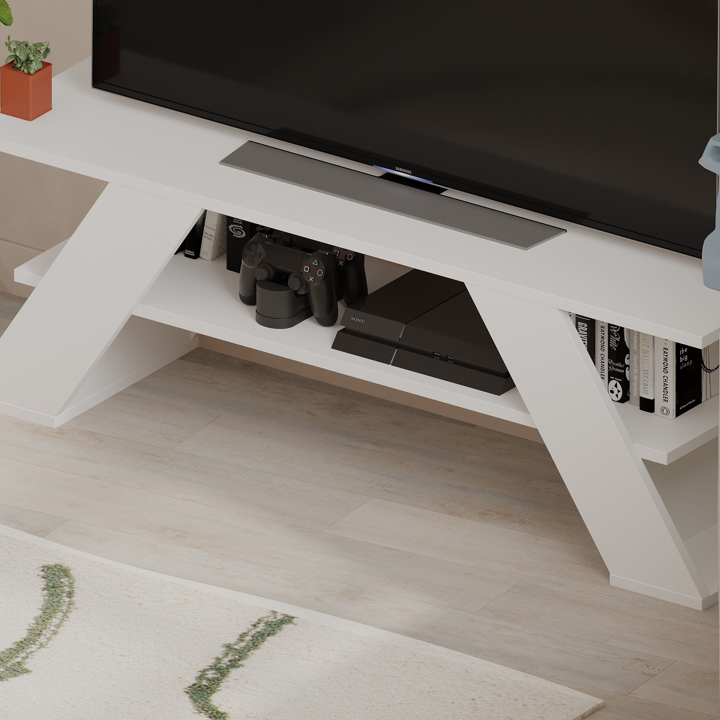 Decortie TV-Schrank Farfalla Moderner x 33,5 cm 120 Weiß TV-Ständer, 40 x Multimedia-Center, TV-Möbel