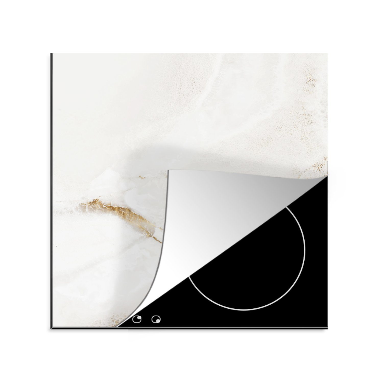 MuchoWow cm, Weiß - (1 Arbeitsplatte Vinyl, Gold, küche für Herdblende-/Abdeckplatte Ceranfeldabdeckung, Marmor 78x78 tlg), -