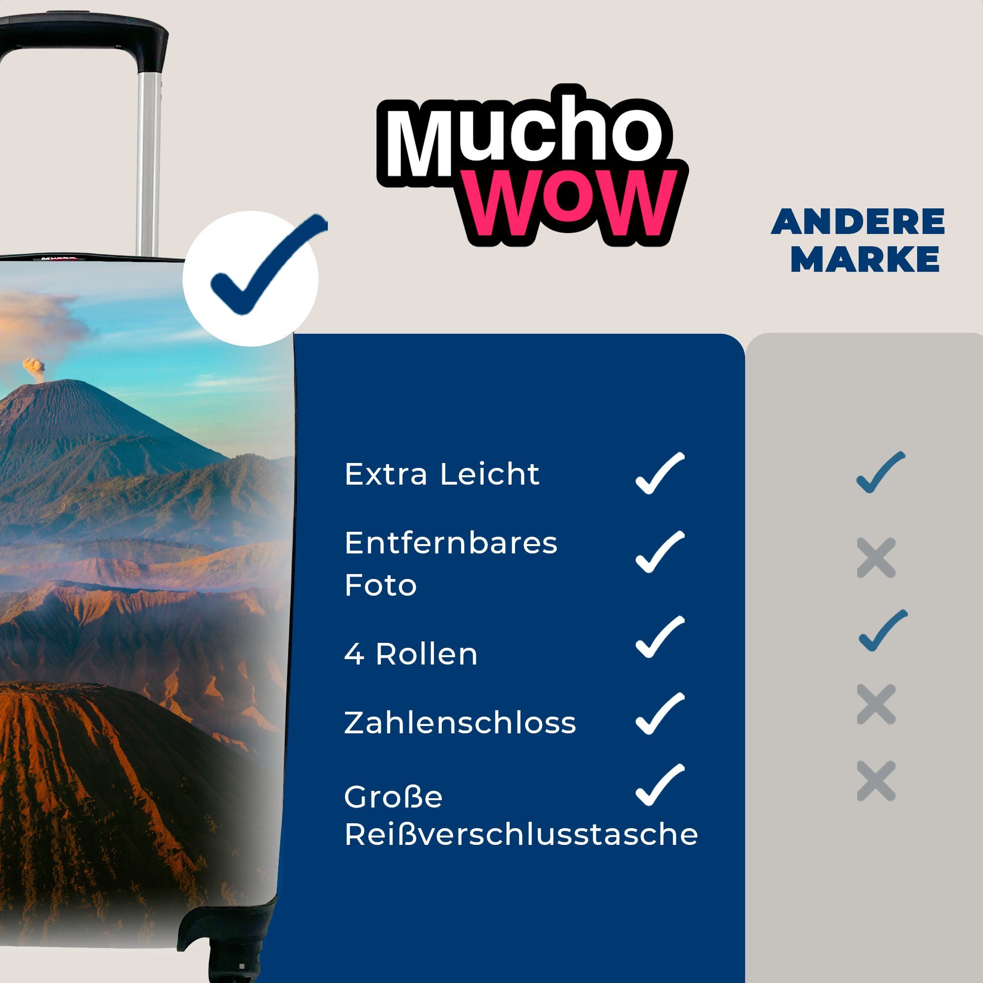 MuchoWow Handgepäckkoffer Die Natur am Reisetasche Reisekoffer rollen, Vulkan, Trolley, Handgepäck Ferien, 4 Rollen, für mit