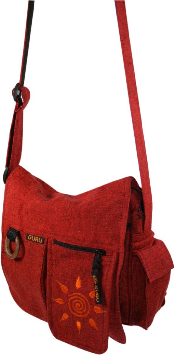 Guru-Shop Schultertasche Boho Schultertasche, Hippie Tasche Sonne,.. Sonne/rot