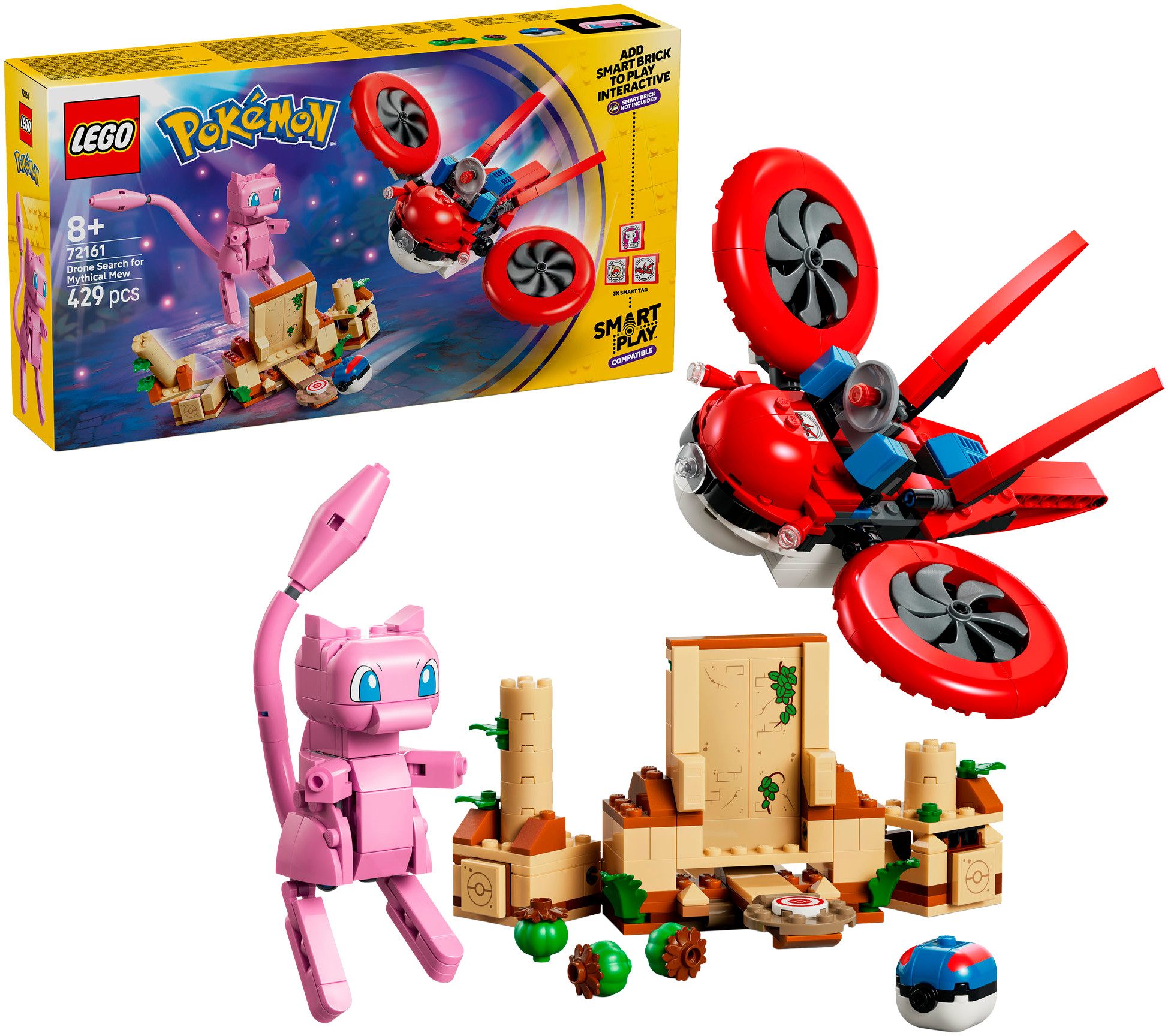 LEGO® SMART Play™ Drohnensuche nach einem Mysteriösen Mew (72161) Konstruktionsspielsteine, (429 St), LEGO Pokémon, Mit SMART Brick kompatibel (nicht enthalten)