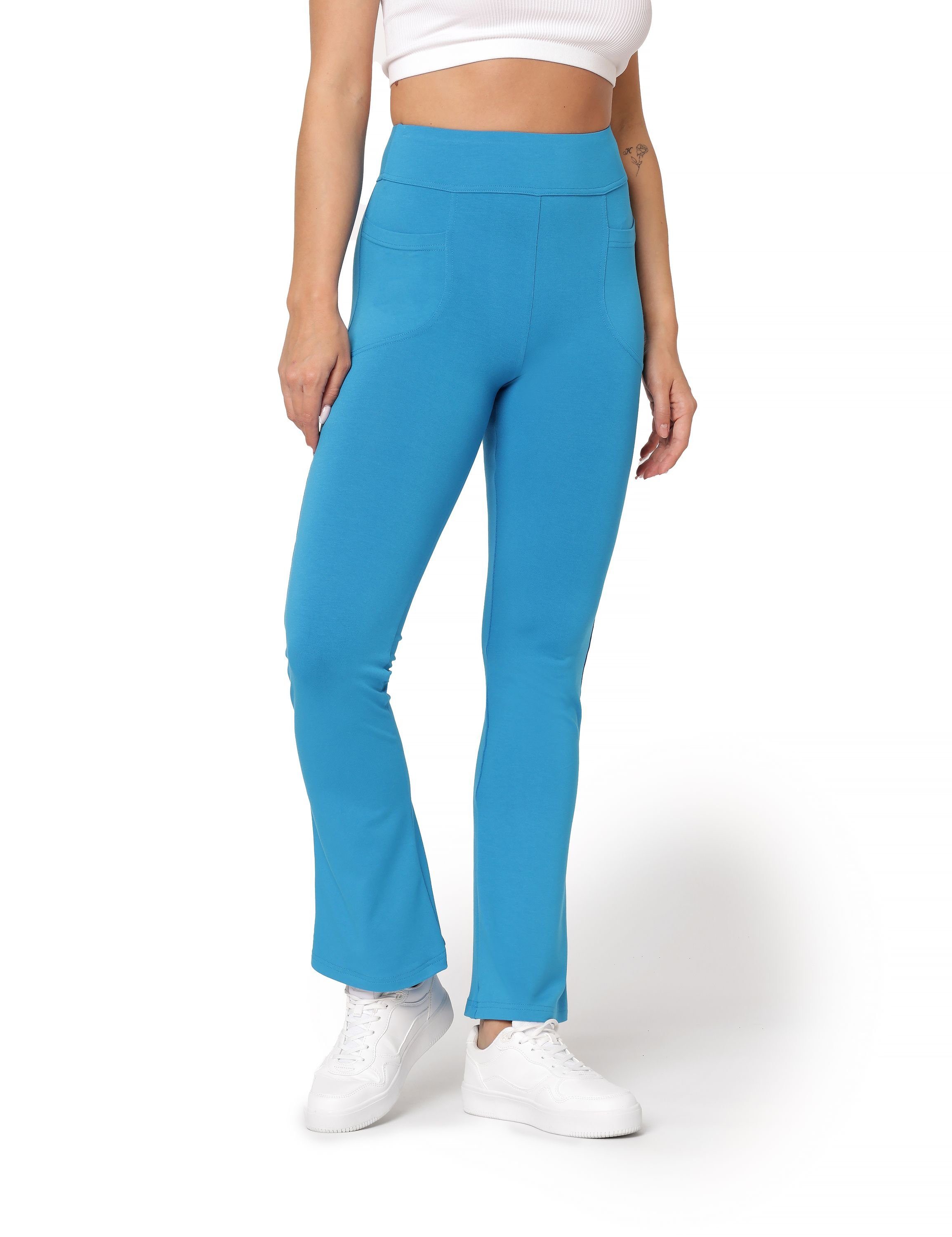 Bellivalini Leggings Yogahose für Damen Hose mit zwei Taschen BLV50-282 (1-tlg) elastischer Bund Blau | 