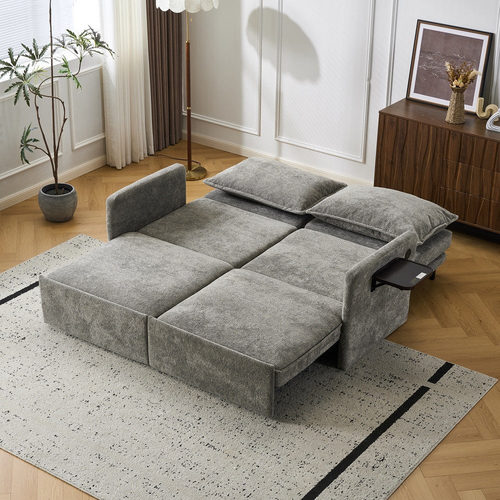 Vankel Sofa Sofa mit Schlaffunktion aus Chenille – Sofas Wohnzimmer mit USB, Weich gepolstertes Chenille-Funktionssofa mit Relaxfunktion