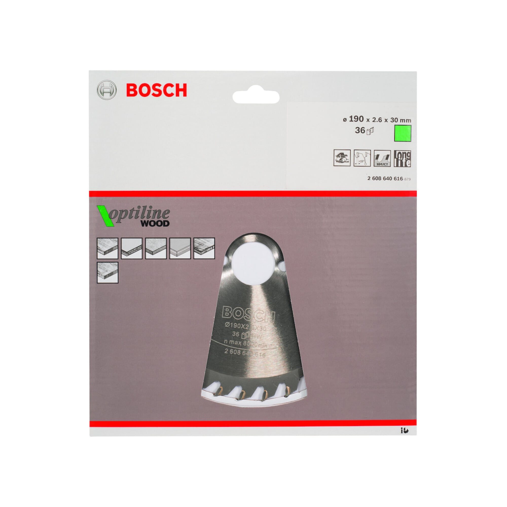 Bosch Professional Kreissägeblatt Bosch Kreissägeblatt Optiline Wood für Handkreissägen 190 x 30 x 2,6 m