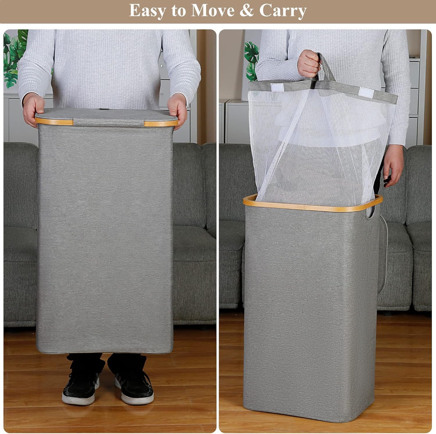 Refined Living Wäschekorb mit Deckel, Faltbarer Große Wäschekorb mit Bambus günstig online kaufen