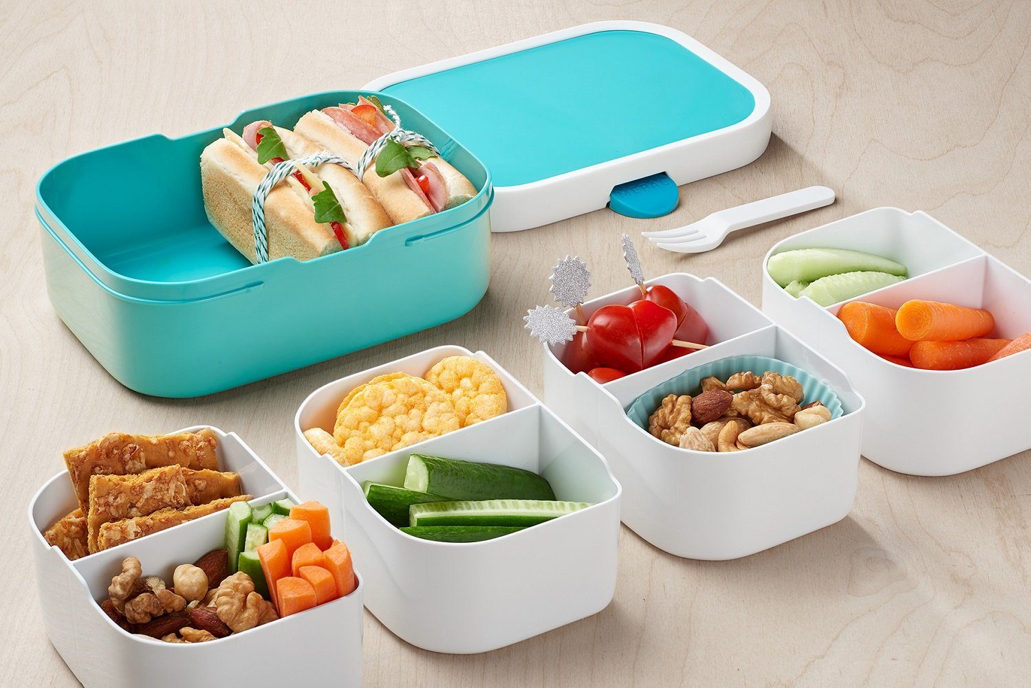 Campus variabel Brotdose Bento (3-er - Bentoeinsatz und inkl. Set), türkis Mepal Lunchbox Mepal durch Einsatz Gabel,