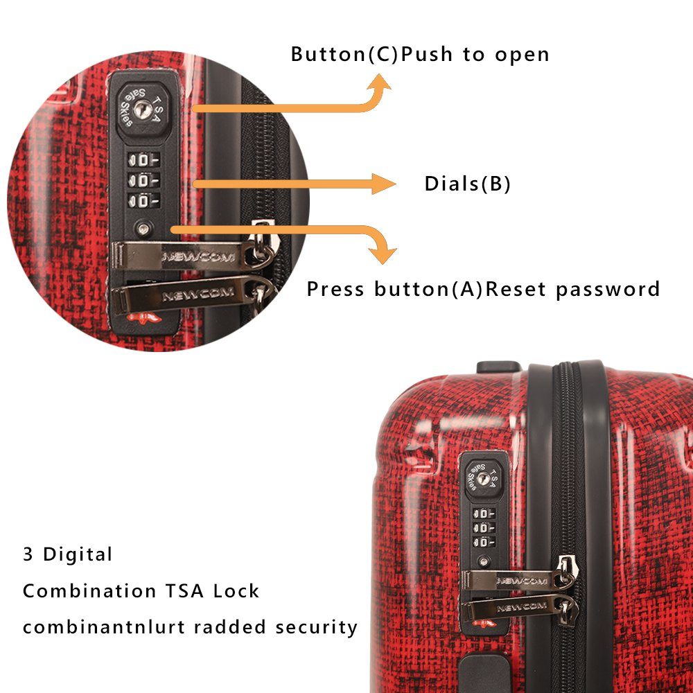 Reisetasche TSA-Schloss leicht,24 rot integrierter Zoll, mit Gepäck, NEWCOM Digitalwaage,