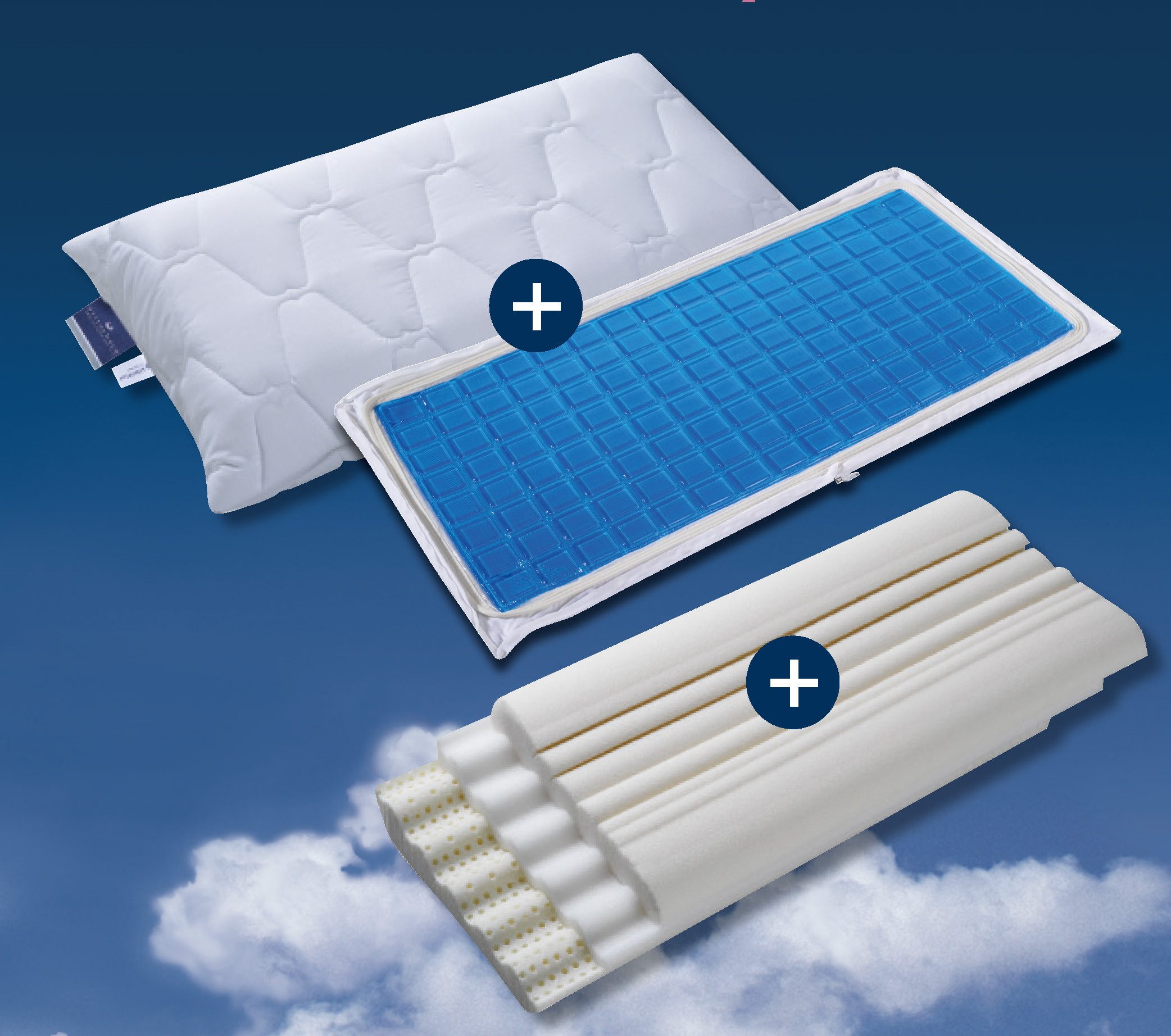 billerbeck Nackenstützkissen Wellneck, Kissen ist Allergiker freundlich (Hausstauballergiker), Füllung: 3-teilig, - Softlatex - viscoelastischer, offenporiger Hight-Tech-Schaum - konische Schaumkern-Einlage in Keilform, Bezug: 100% Baumwolle, versteppt mit Airsoft® (100% Polyester), Seitenschläfer, Bauchschläfer, Rückenschläfer, Das Nackenstützkissen mit Gel-Inlay
