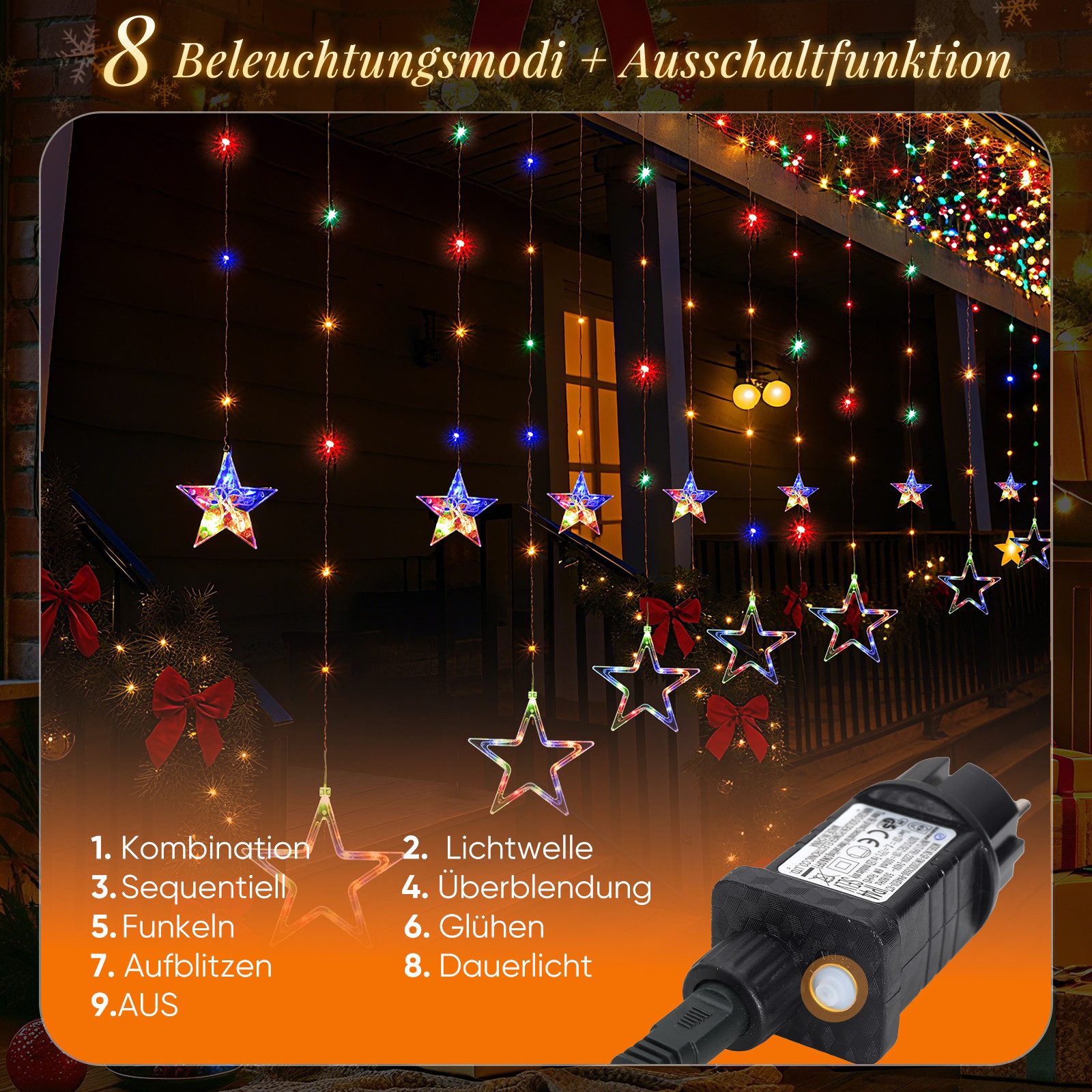 Salcar LED-Lichterkette LED Sterne 2m 160 LED Lichtervorhang Weihnachten Li günstig online kaufen