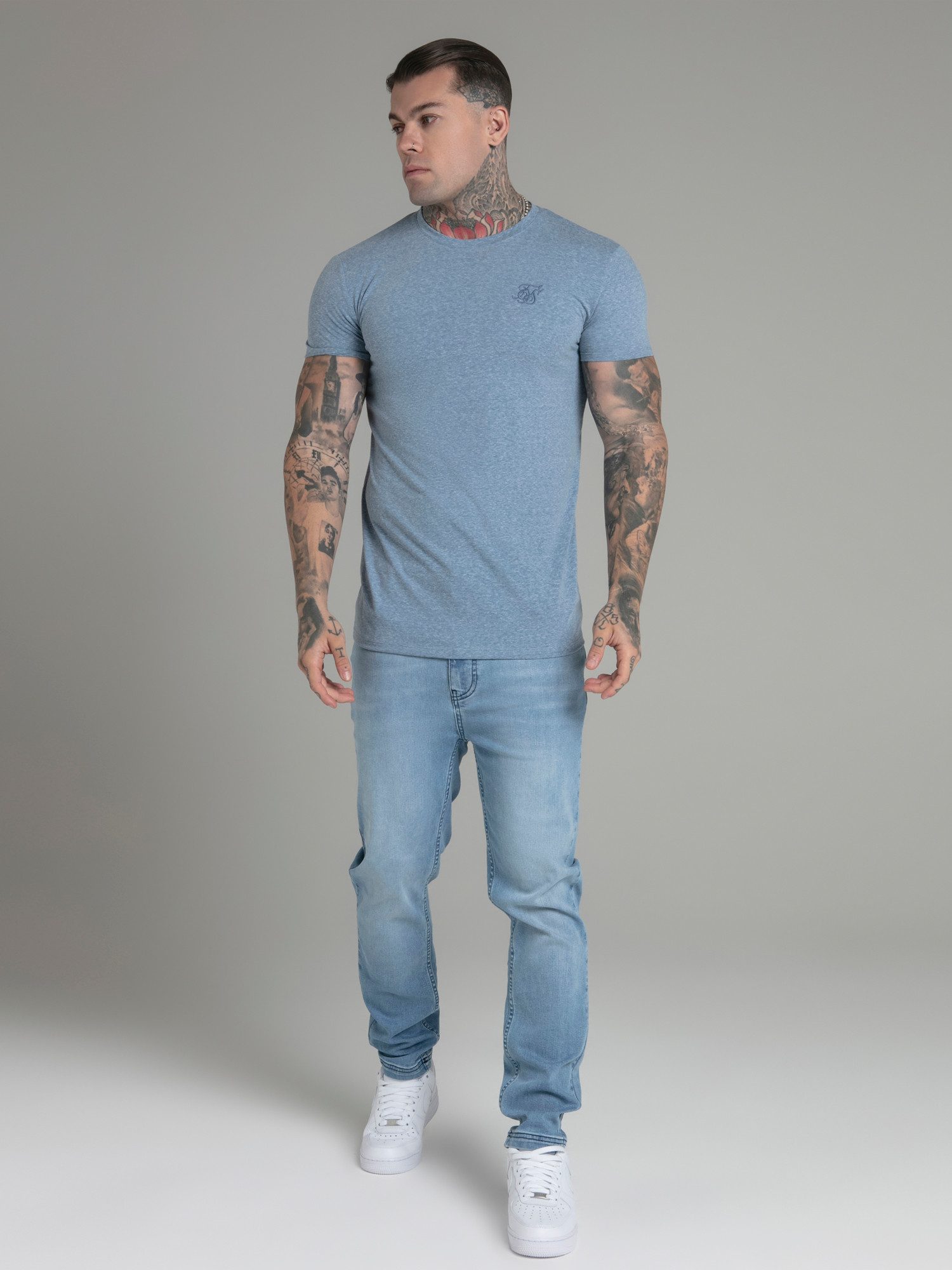 Siksilk T-Shirt SikSilk Herren Blaues Marl T-Shirt günstig online kaufen