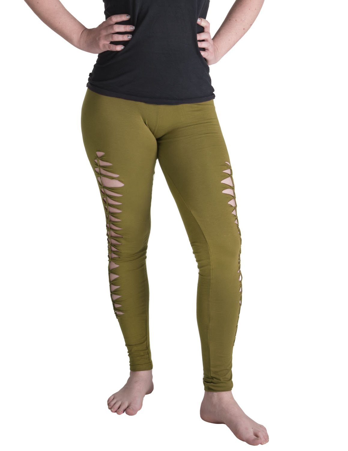 Vishes Leggings Geknüpfte Cutwork Leggings aus Baumwolle mit Streifen Goa, Yoga, Ethno Style