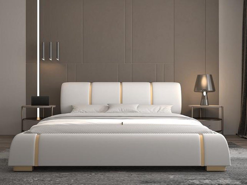 JVmoebel Polsterbett Weißes Lederbett Designer Schlafzimmer Bettrahmen Möbel, Made in Europa