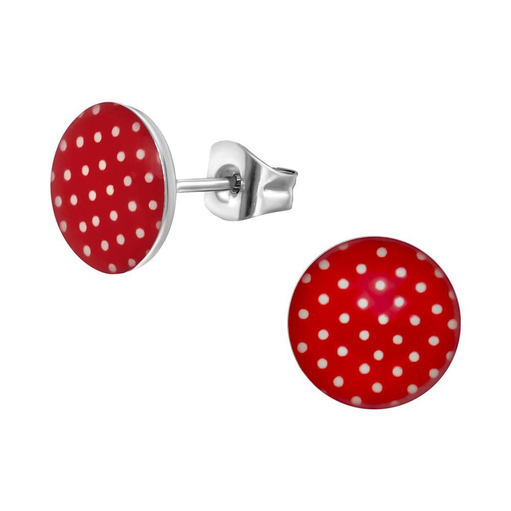 Ohrring-Set Ohrstecker Rot mit weißen Punkten Rockabilly 10mm aus Edelstahl Damen