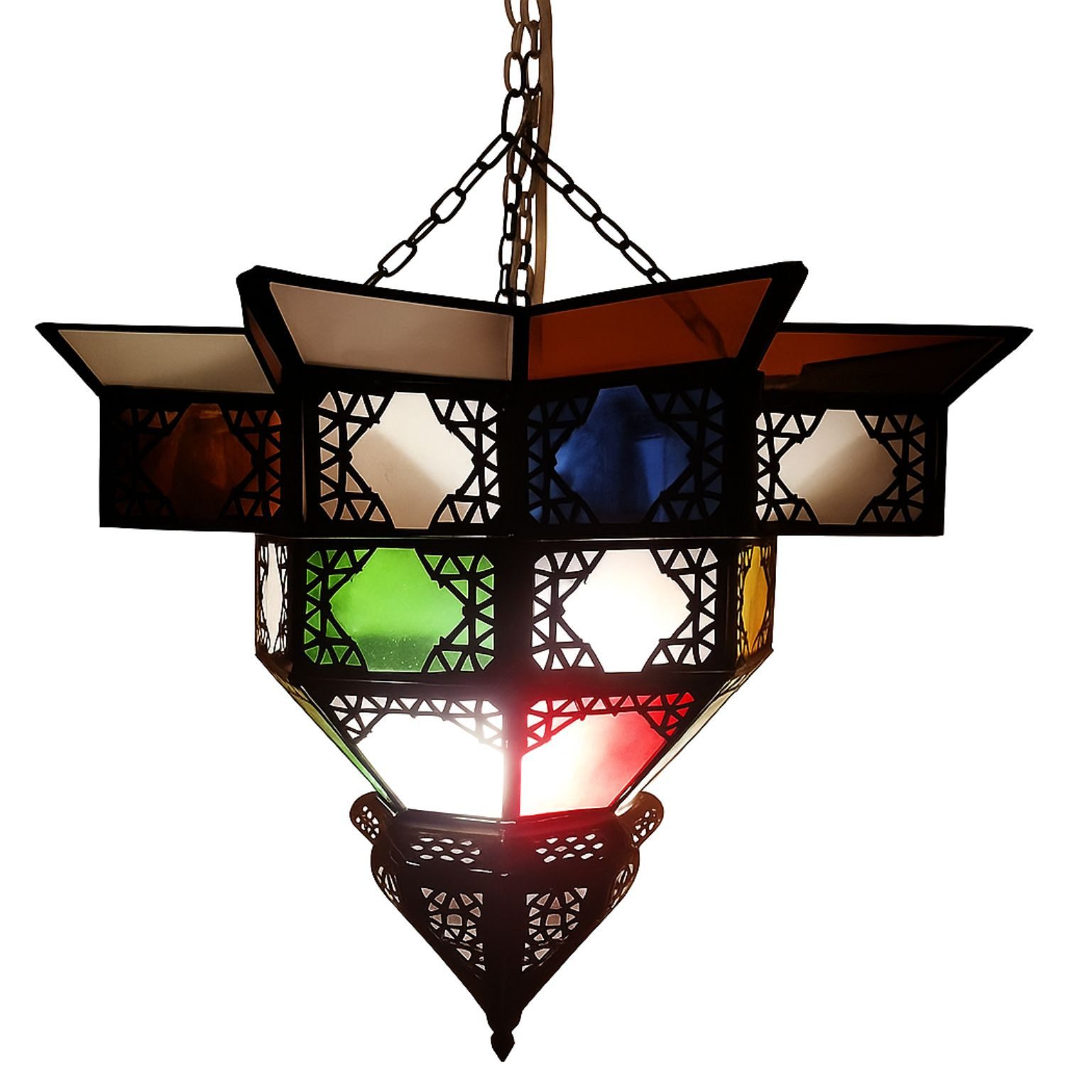 Marrakesch Orient & Mediterran Interior Deckenleuchte Noha Multi – Orientalische Hängeleuchte mit buntem Glas 43cm, ohne Leuchtmittel, Handarbeit