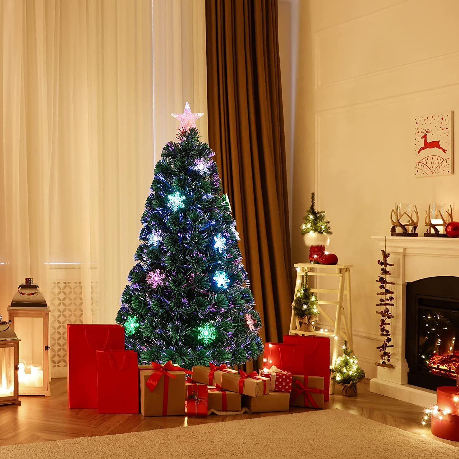 COSTWAY Künstlicher Weihnachtsbaum, mit 125 PVC Nadeln, 18 LEDs, Sternspitze