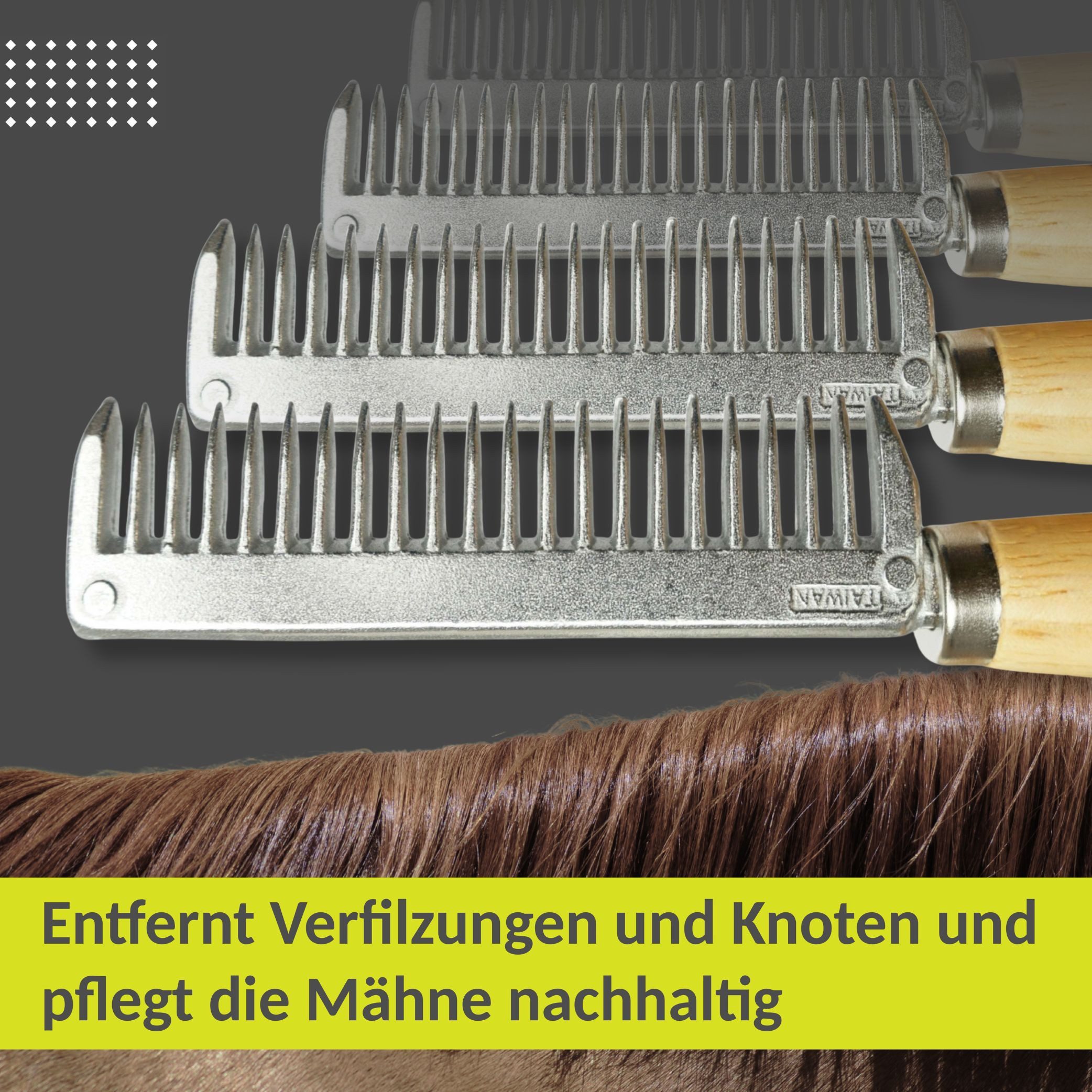 Pferdelinis Fellkamm Mähnenkamm für Pferde, Mähnenbürste aus Metall Schweifbürste Holzgriff, Metall, (1-tlg), für Pflerde