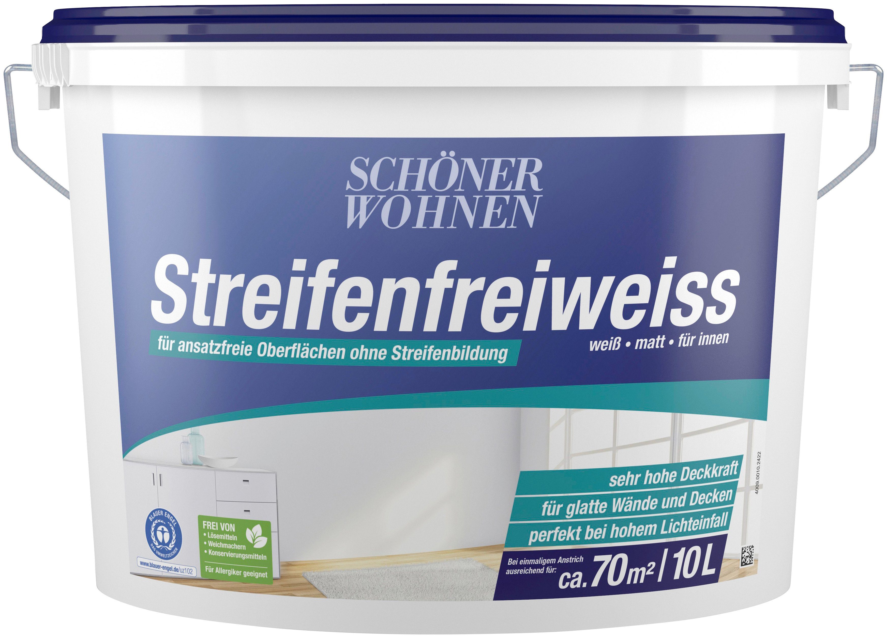 SCHÖNER WOHNEN FARBE Wand- und Deckenfarbe Streifenfreiweiss, weiß, für ansatzfreie Oberflächen ohne Streifenbildung