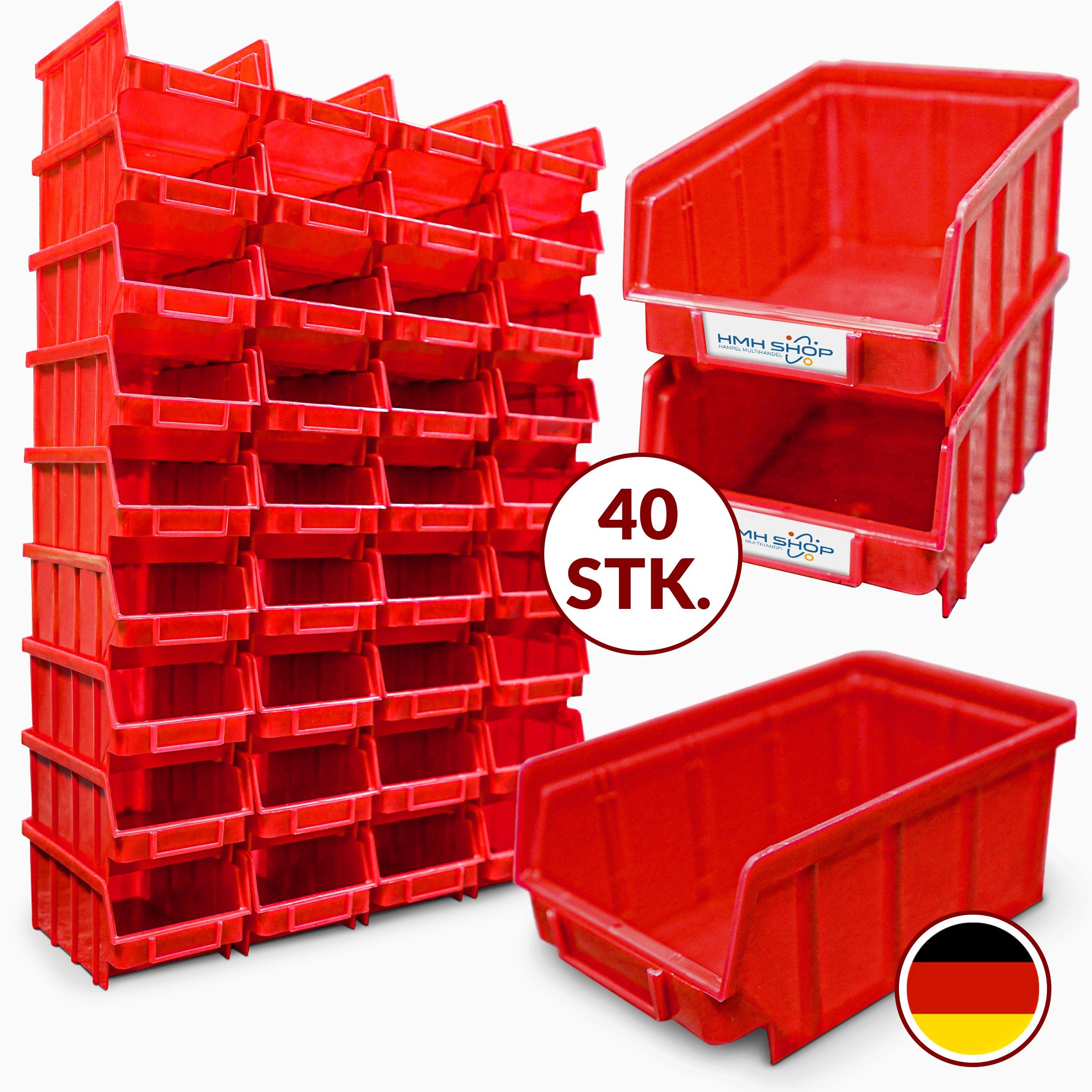 HMH-Shop Stapelbox 40 rote Stapelboxen Größe 2 Sichtlagerkästen
