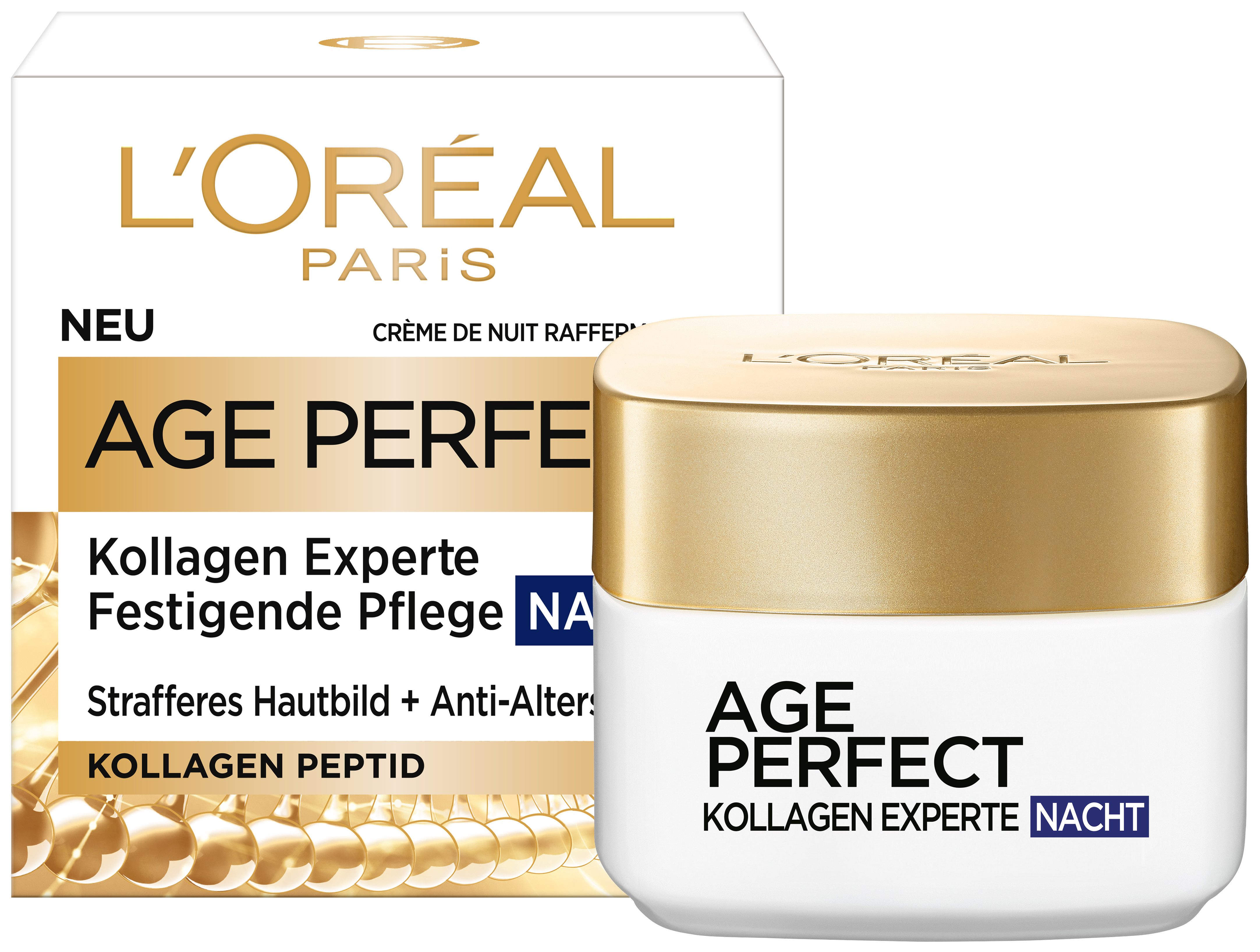 L'ORÉAL PARIS Nachtcreme AGE PERFECT PRO-KOLLAGEN EXPERTE NACHTCREME, feuchtigkeitsspendend, sorgt für mehr Straffheit