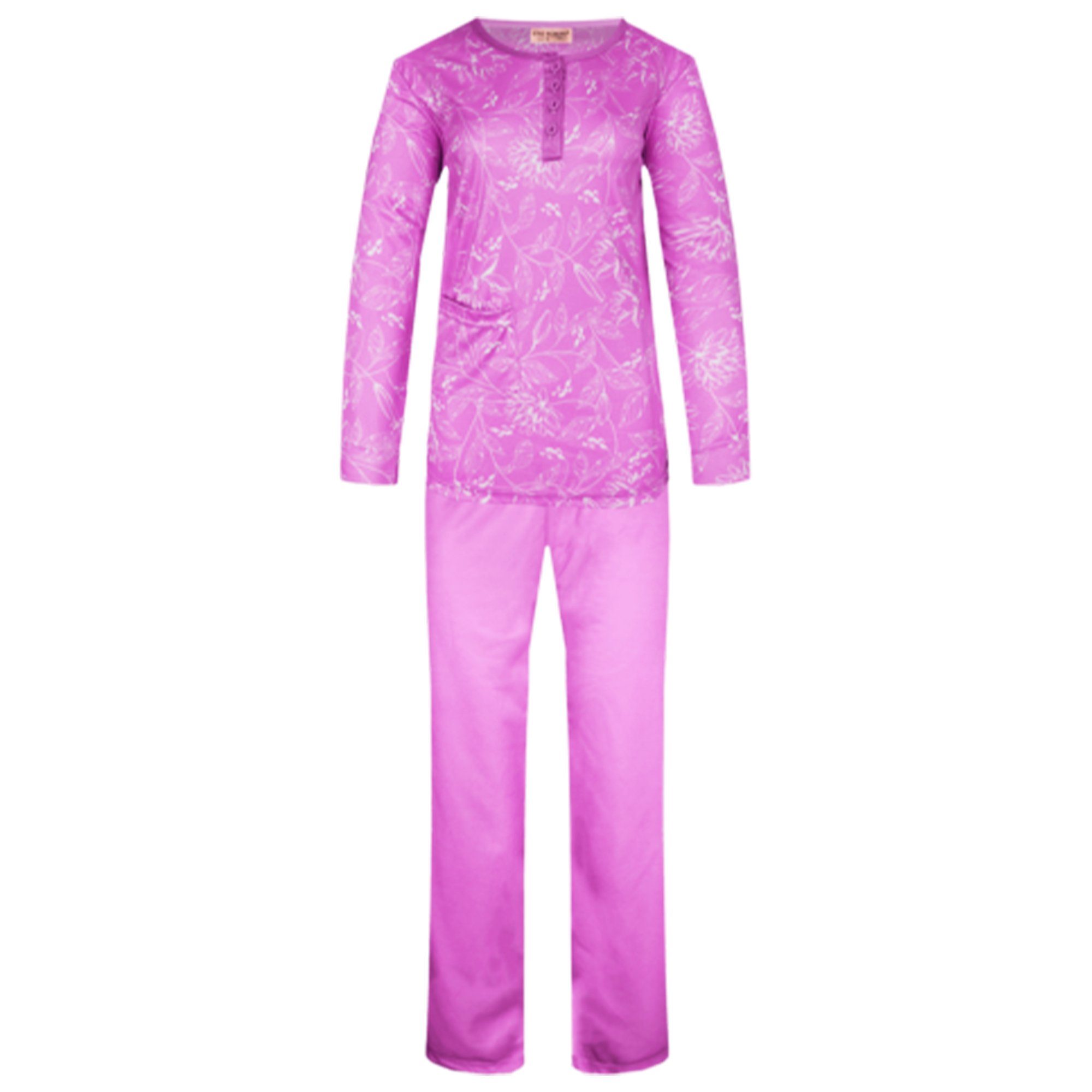 TEXEMP Pyjama Damen Pyjama Schlafanzug Set Baumwolle Langarm Nachtwäsche Lang (Set) 90% Baumwolle Rosa