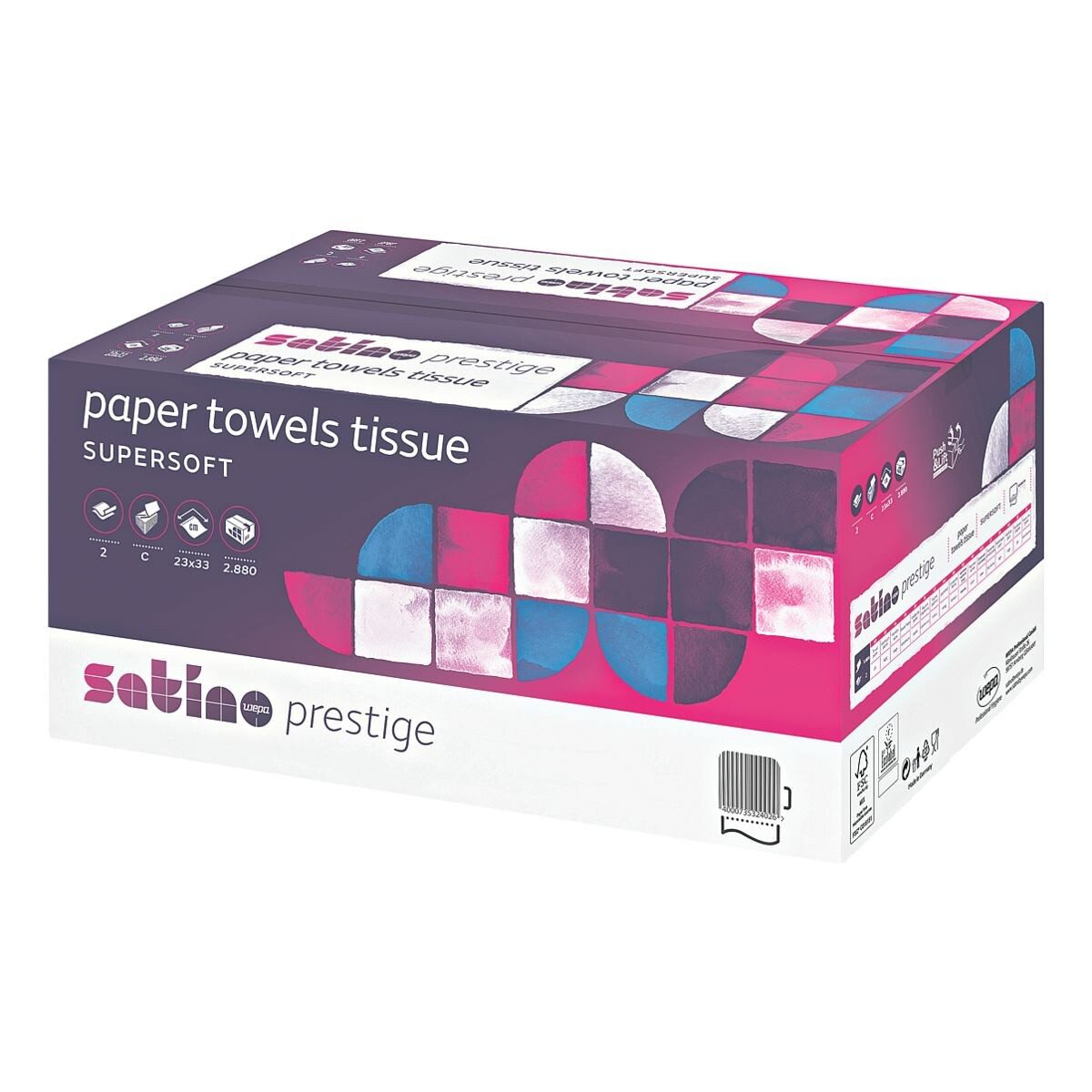 Satino Papierhandtuch, 2-lagig, Tissue, C-Falzung, hochweiß, 23x32 cm, 2880 Blatt