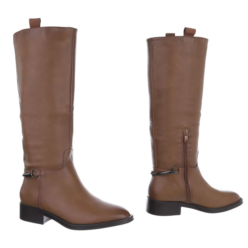 Ital-Design Damen Freizeit Stiefel (88577480) Blockabsatz Flache Stiefel in Hellbraun