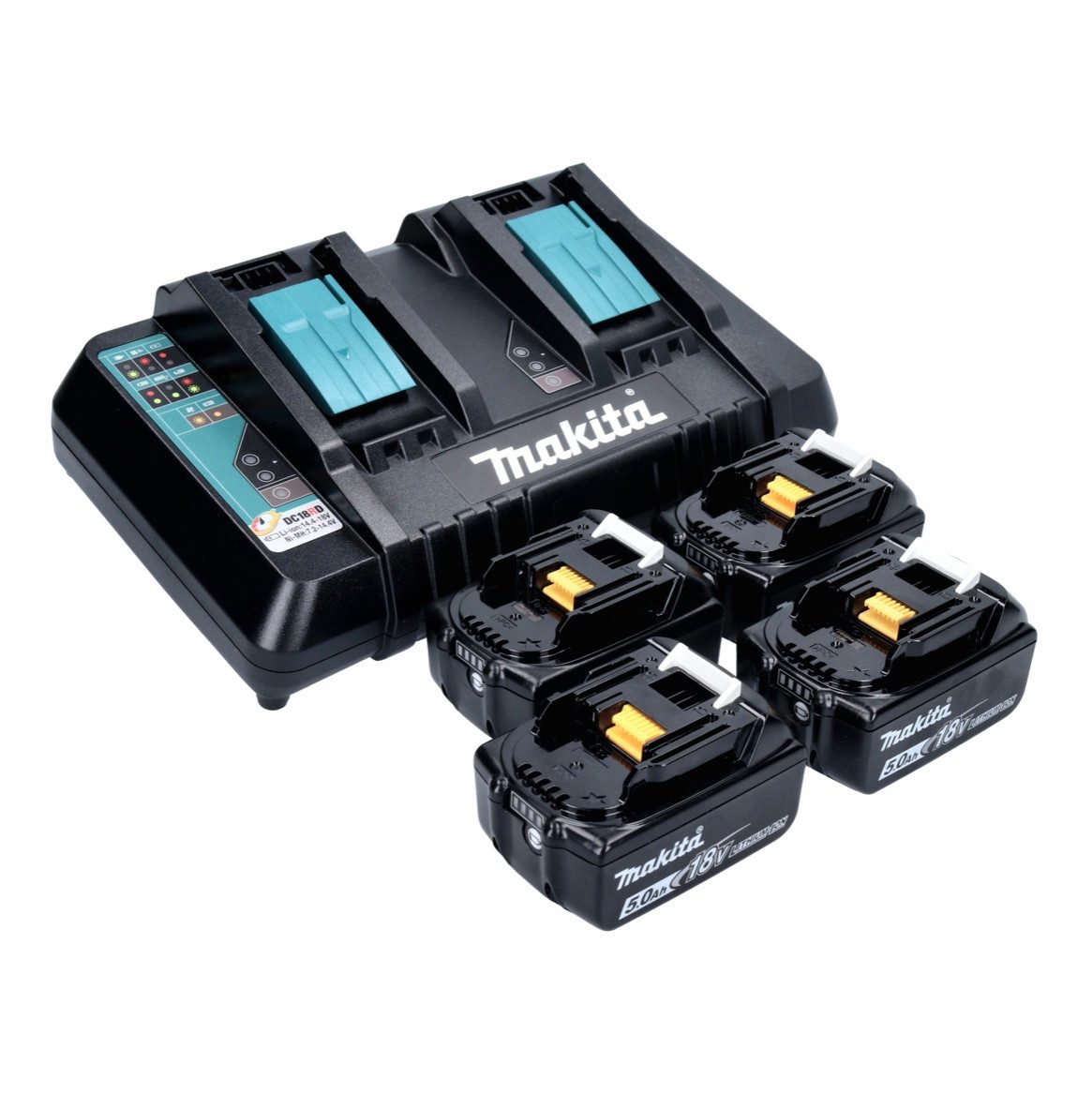 Makita Power Source Kit 18 V mit 4x BL 1850 B Akku 5,0 Ah + DC 18 RD Akkupacks