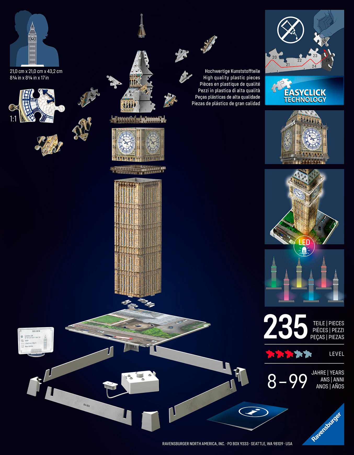 Ravensburger 3D-Puzzle Iconics: Big Ben - mit Licht, 216 Puzzleteile, Made in Europe