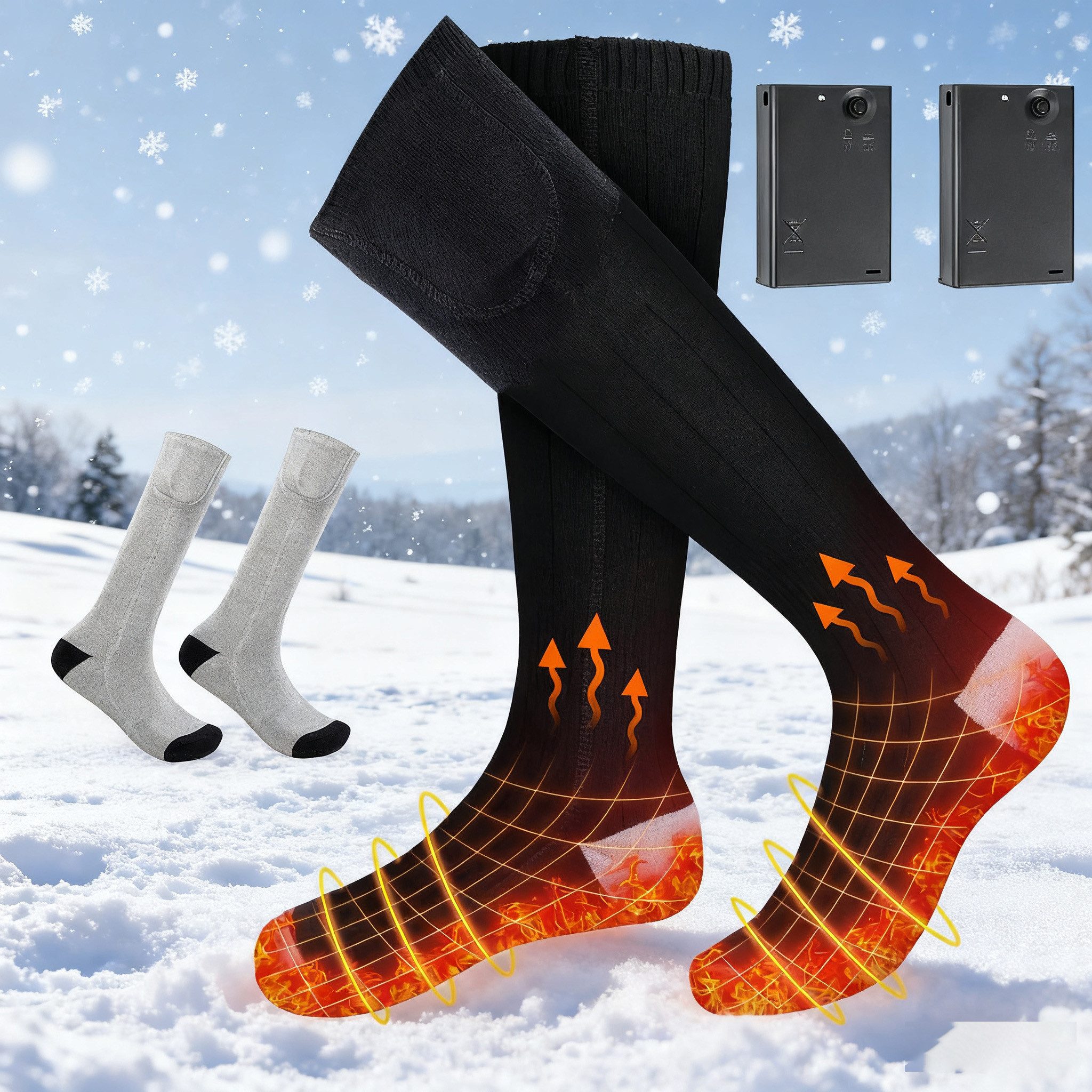 BTTO Thermosocken Beheizbare Socken Beheizte Socken Herren Damen,Heizsocken Skisocken Warme Socken für Outdoor Skifahren Winter Camping Wandern