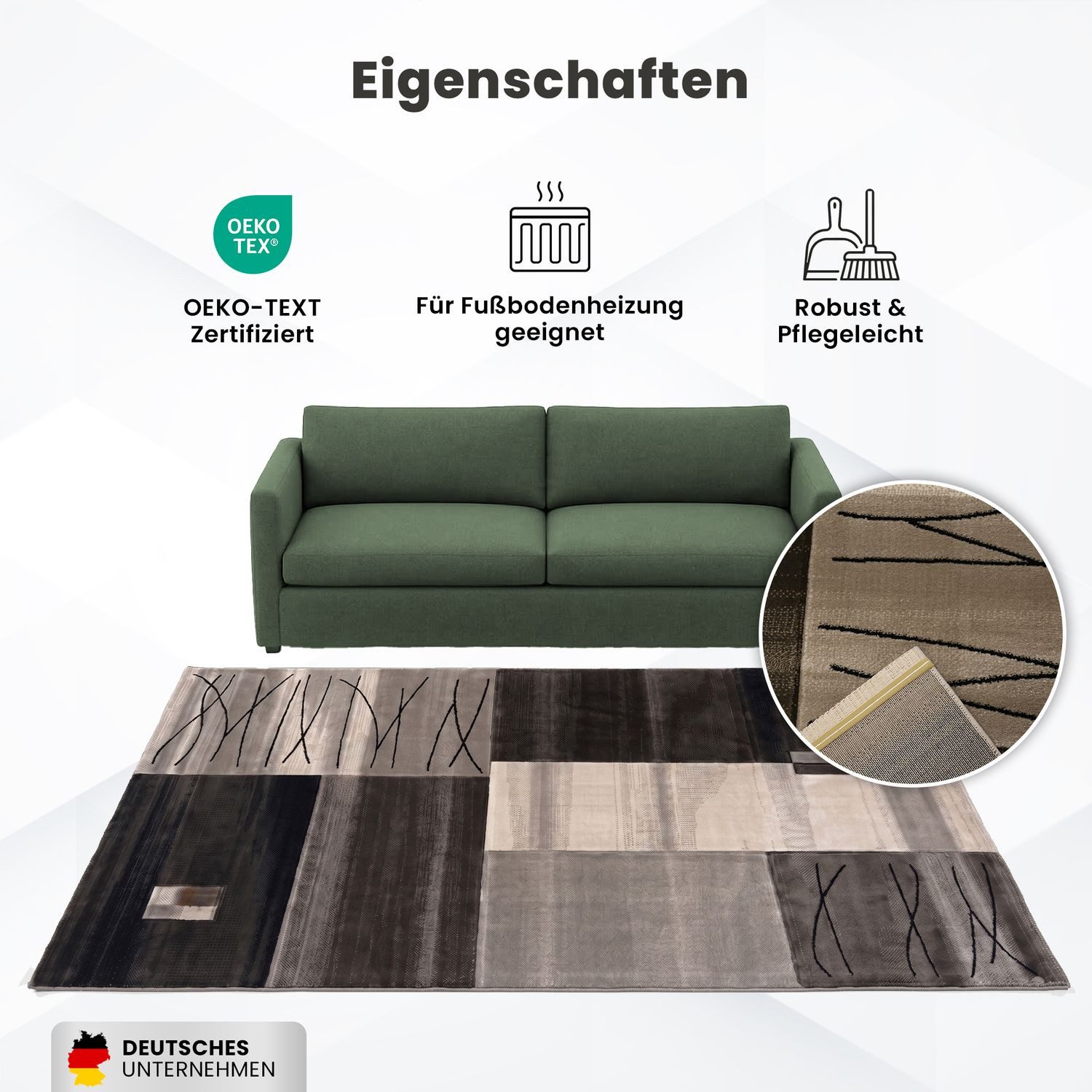 Vimoda Teppich Wohnzimmer Designer Teppich Grau Kachel Motiv, Rechteckig, Höhe: 12 mm, Teppich dicht mit Farbverlauf und Konturenschnitt – Bild 3 von 5