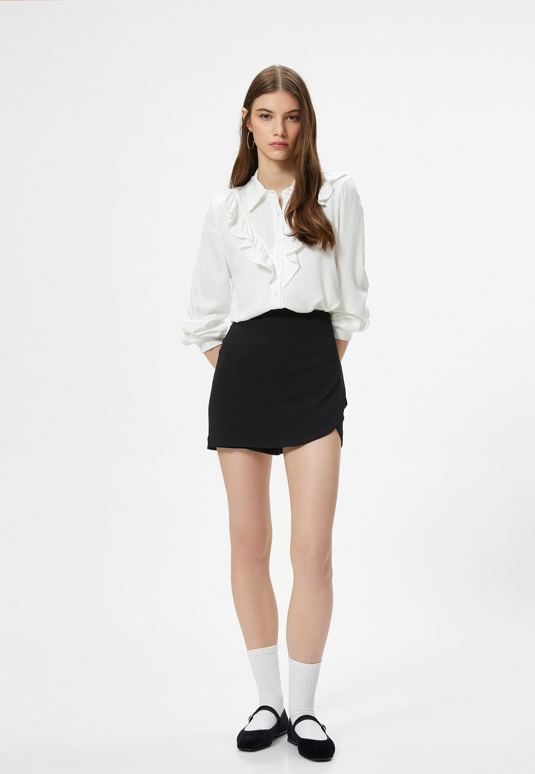 Koton Rüschenbluse Langärmelig Hemdkragen Rüschenbluse günstig online kaufen