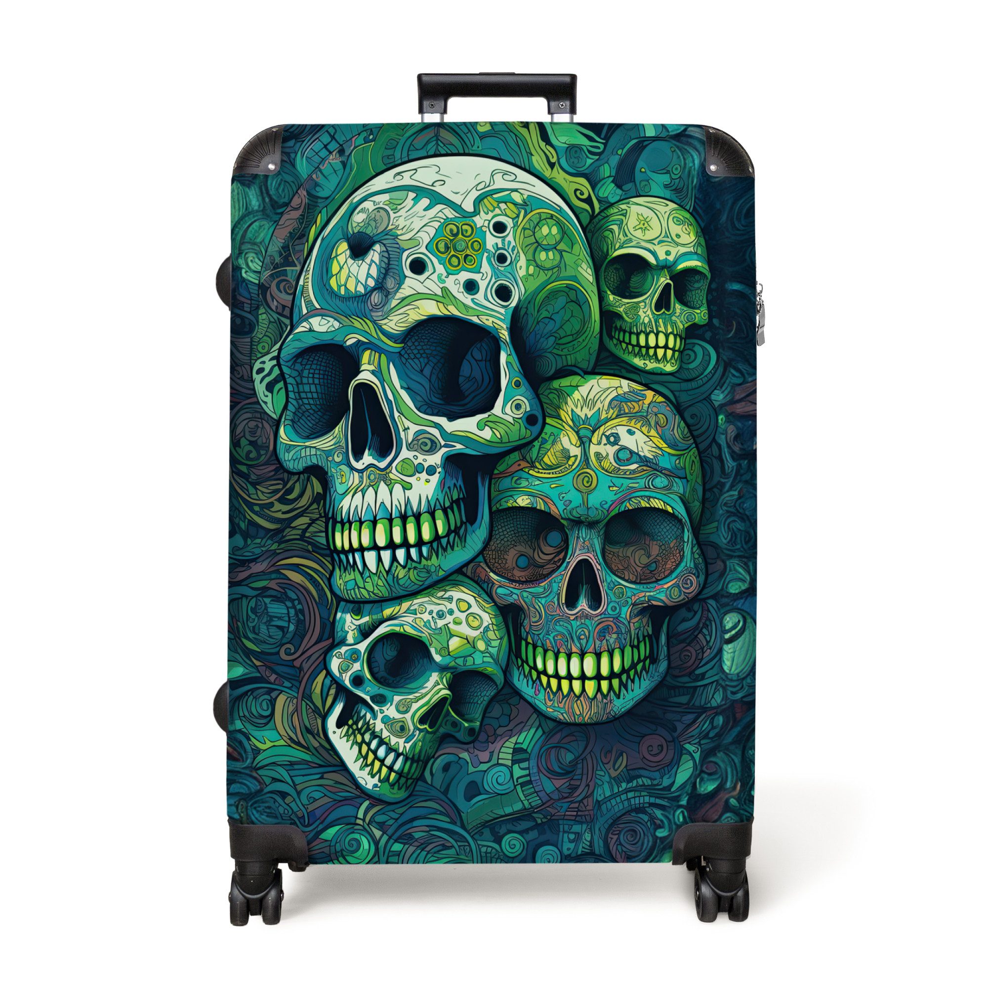 NoBoringSuitcases.com© Hartschalen-Trolley Totenkopf - Grün - günstig online kaufen