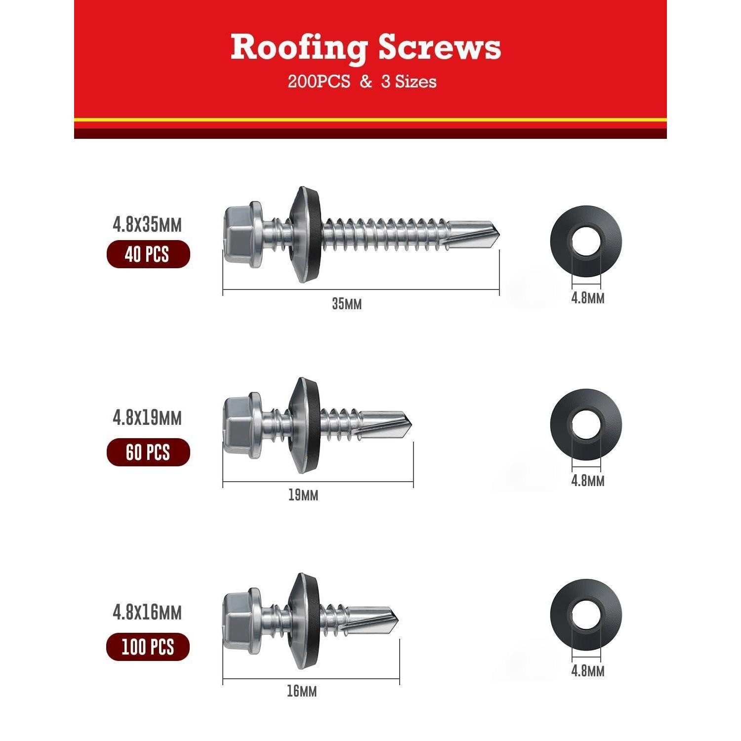 LuxusKollektion Spenglerschraube Trapezblechschrauben 200 Stück M4,8 selbstschneidend mit Dichtscheibe