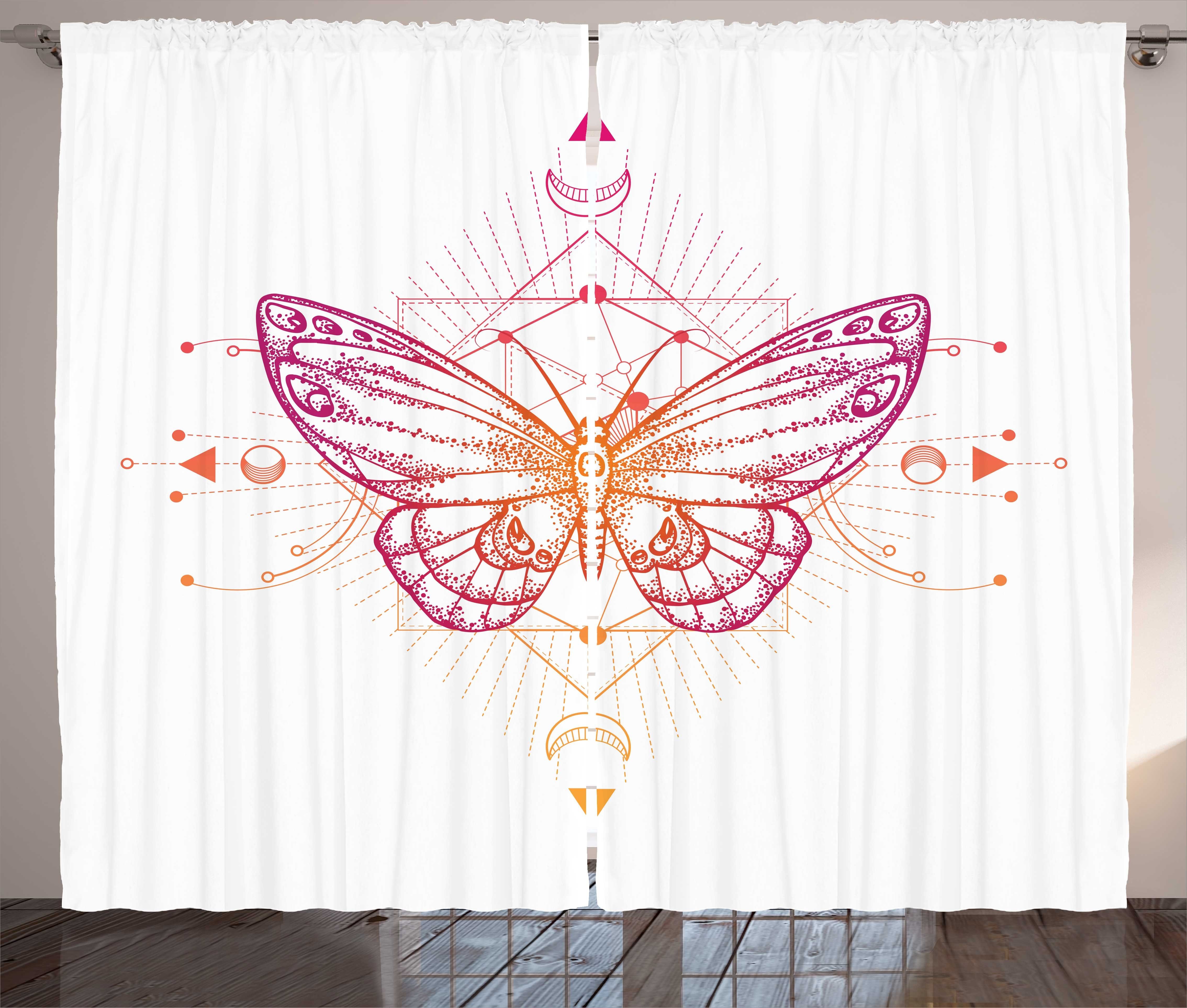 Gardine Schlafzimmer Kräuselband Vorhang mit Schlaufen und Haken, Abakuhaus, Heilige Geometrie Schmetterling Boho Art