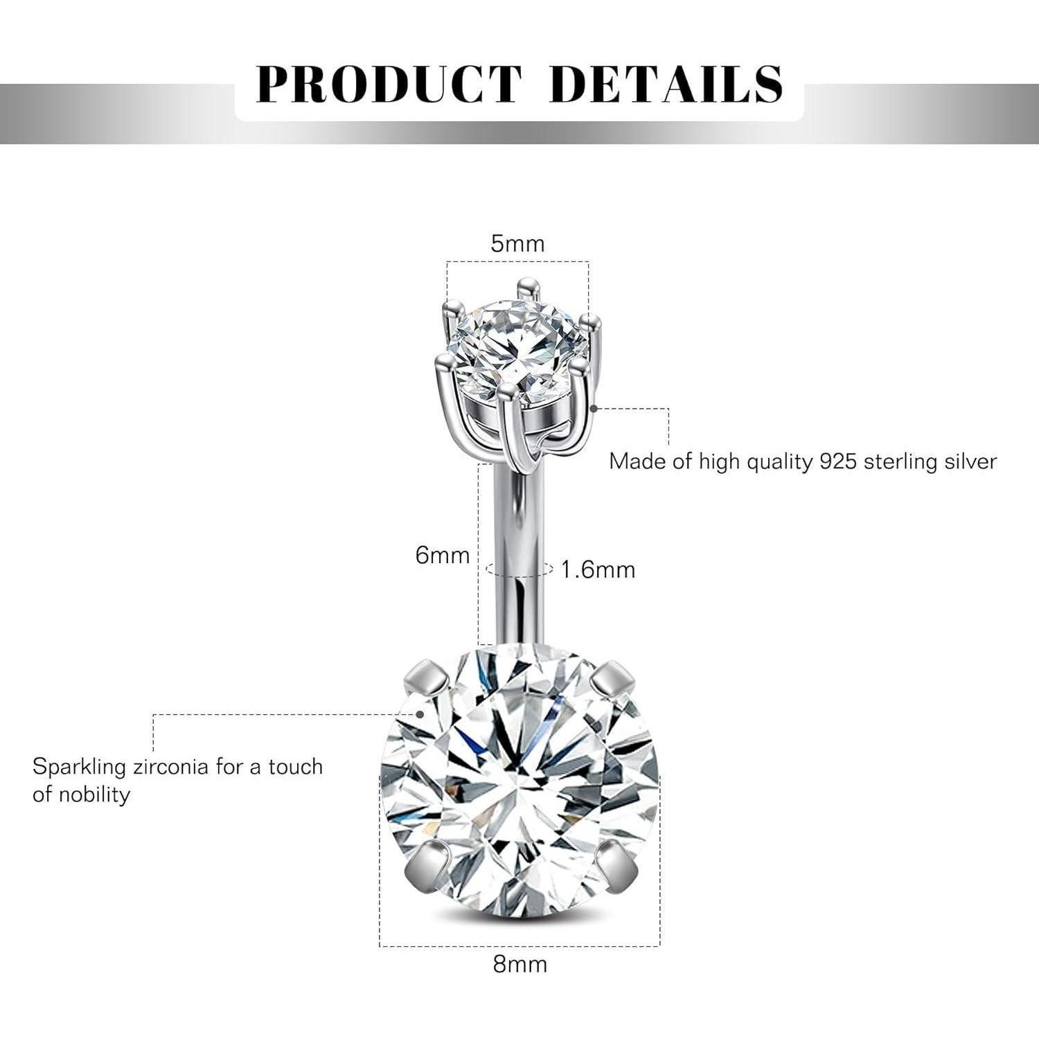 CIZME Bauchnabelpiercing 925 Silber Bauchnabel Ring 14g 8/10mm CZ Schmuck p günstig online kaufen