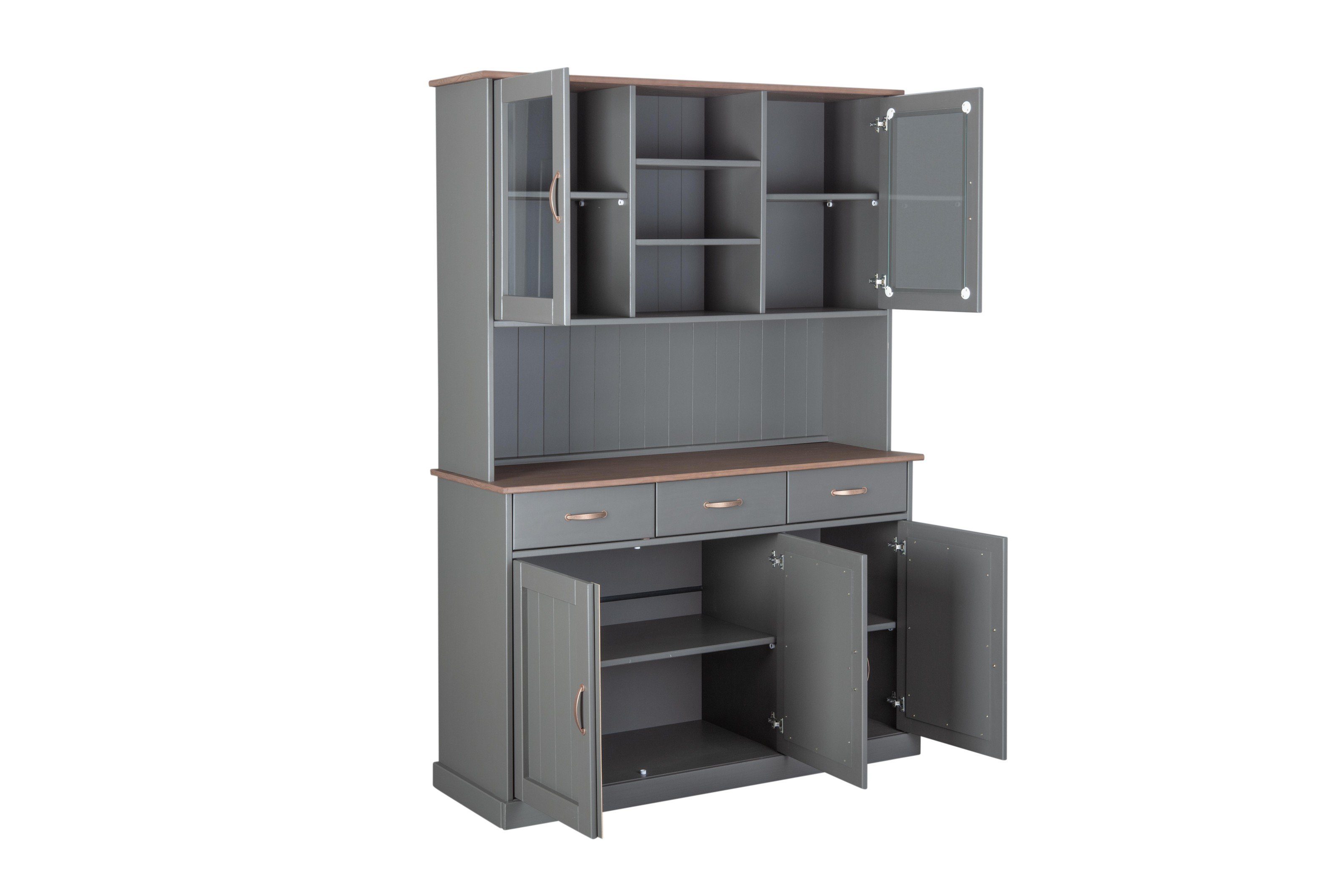 freiraum Buffet Luzerna aus Massivholz/MDF in Grau/Sepia-braun mit 3 Schubladen und 5 Türen