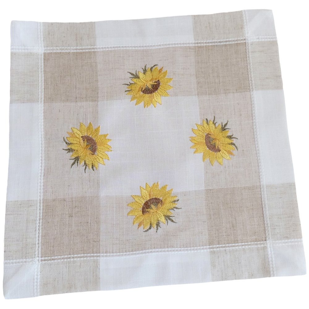matches21 HOME & HOBBY Tischdecke Tischdeckchen FIBONA Sonnenblumen Landhaus Polyester 35 x 35 cm (1-tlg), Pflegeleicht & waschbar bei 30 °C