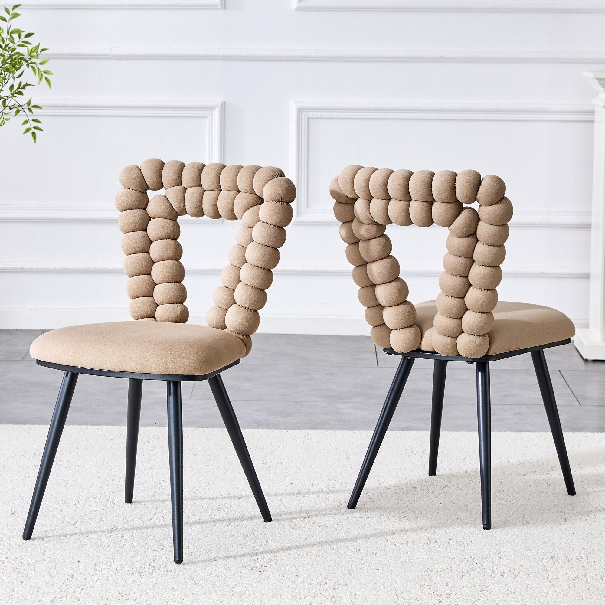 HAUSS SPOLE Esszimmerstuhl 2er-Set mit Rückenlehne & Metallbeine,Küchenstuhl für Esszimmer,Camel (2er-Set Samt-Sessel für Essbereich,Küchenstuhl für Wohnbereich)