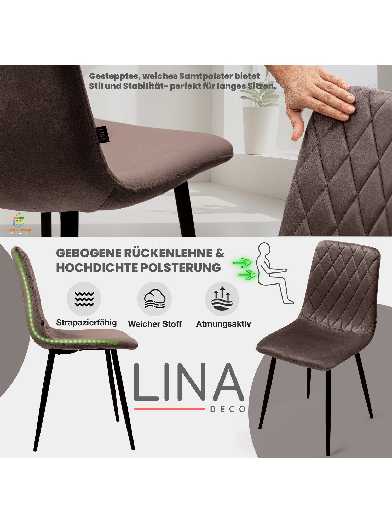 Lina® Esszimmerstuhl Elisia 2er, 4er, 6er Set, Samt & Metall, Modern & Komf günstig online kaufen