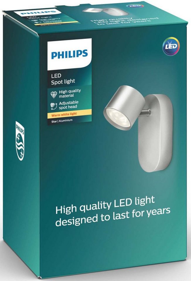 Philips Deckenspot Star, LED fest integriert, Warmweiß, myLiving LED Spot  1flg. 500lm, Aluminium